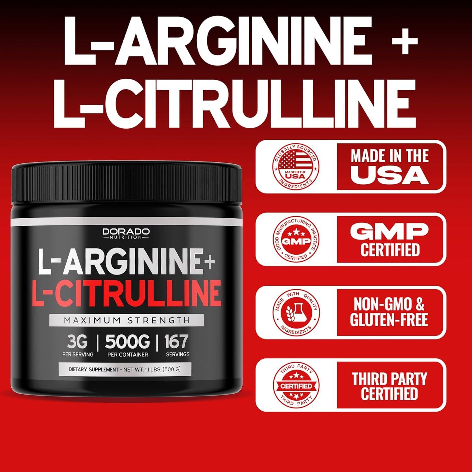 Suplemento en polvo L-Arginina L-Citrulina 3g Dorado Nutrition