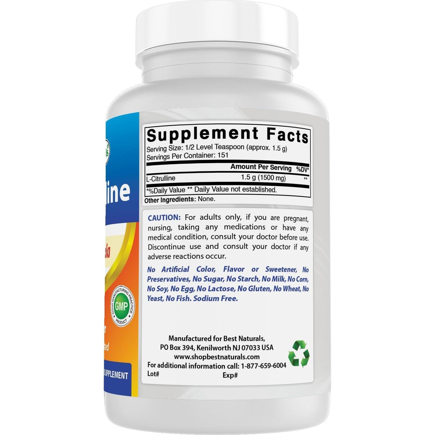 L-Citrulina en Polvo 227 g Mejores Naturales - Sin OGM