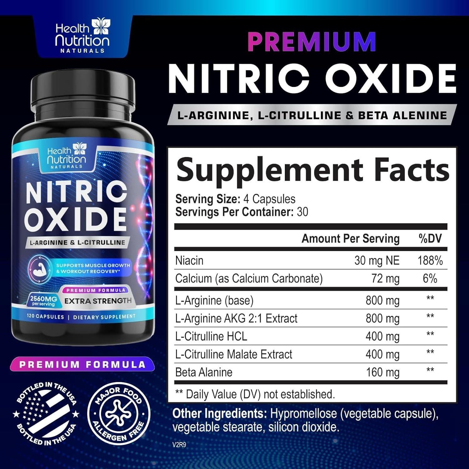 Suplemento Óxido Nítrico 2560mg Health Nutrition - 120 Cápsulas