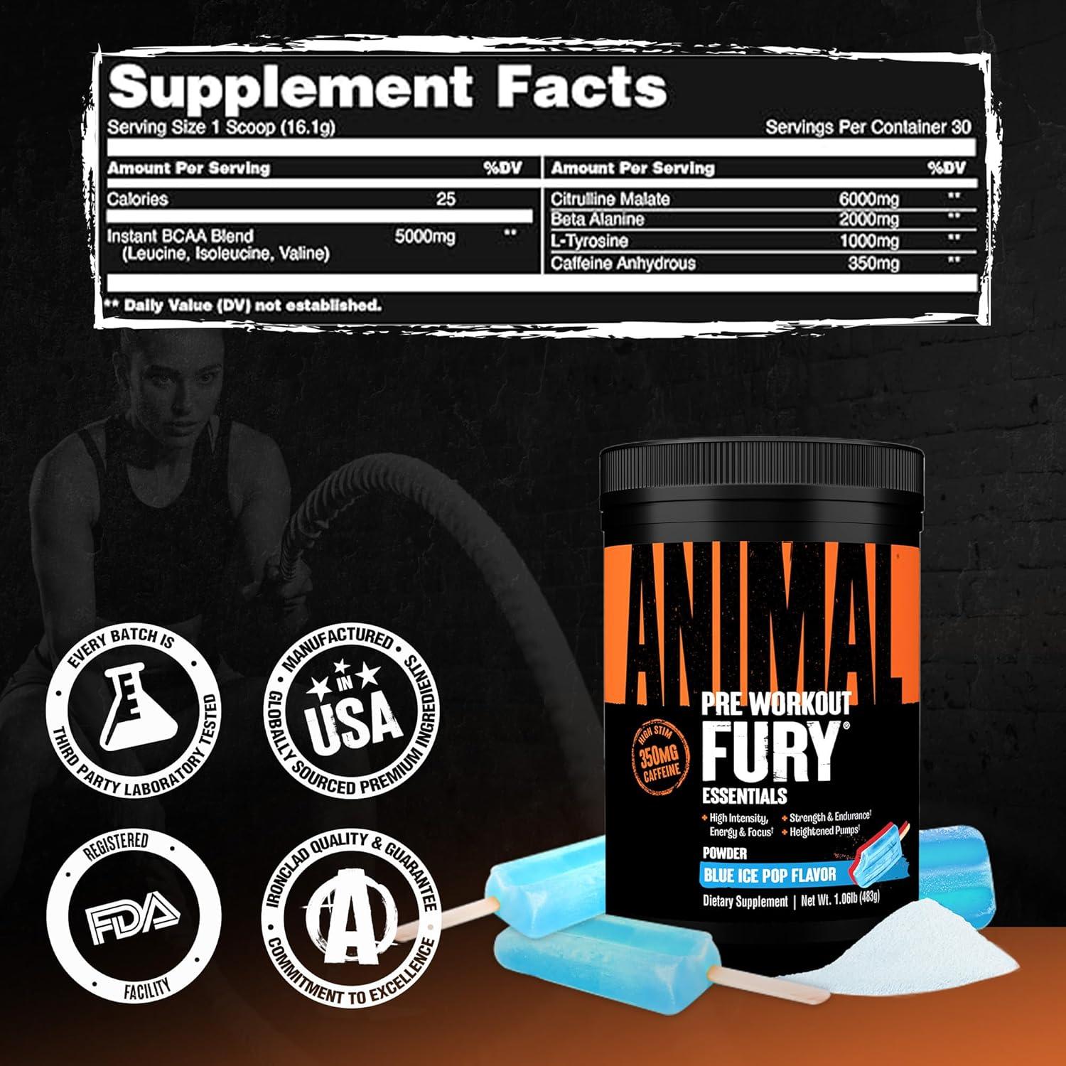 Animal Fury Polvo Pre Entrenamiento Paleta de Hielo 30 Porciones