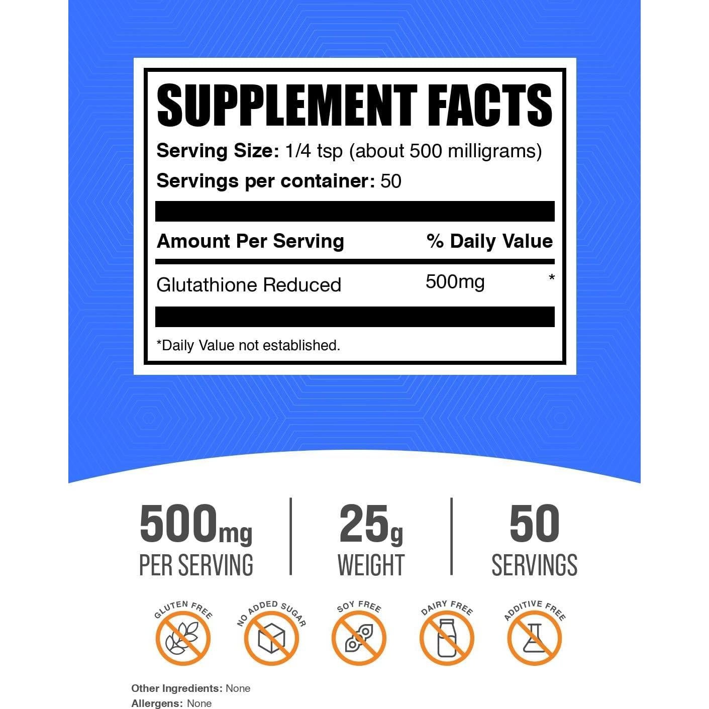 Glutatión Reducido en Polvo BulkSupplements 500mg 25g