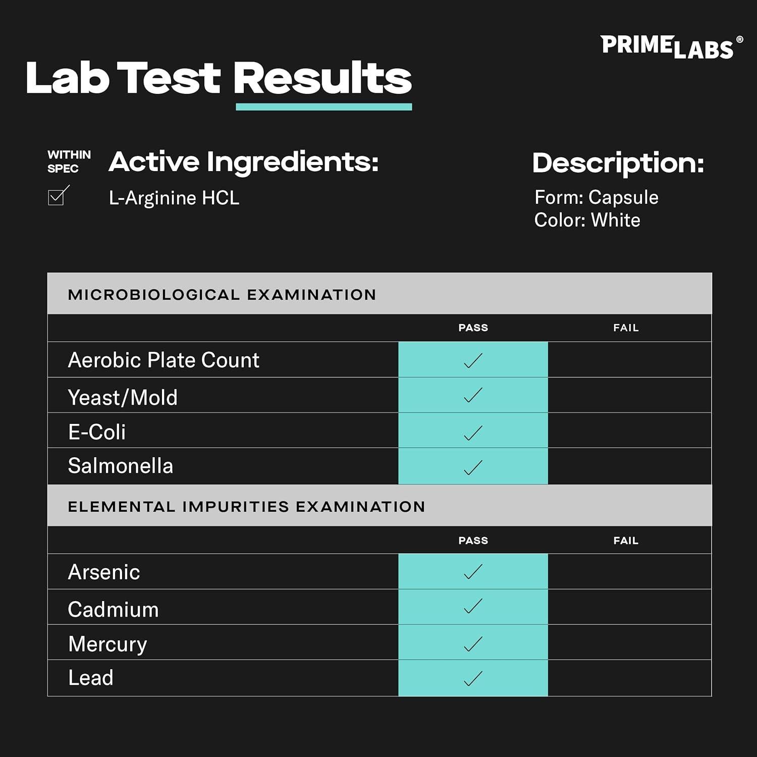 Suplemento L-Arginina 1500mg Prime Labs - 60 Cápsulas