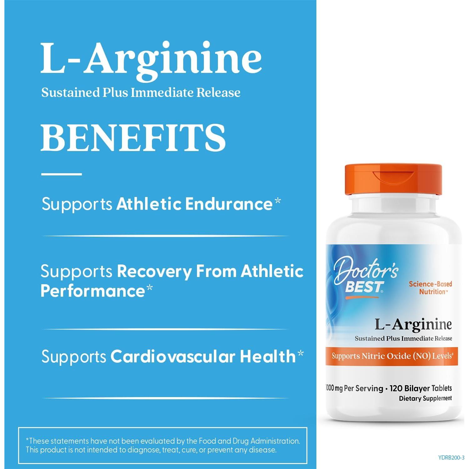 L-Arginina 500 mg Doctor's Best, Vegano, 120 Tabletas