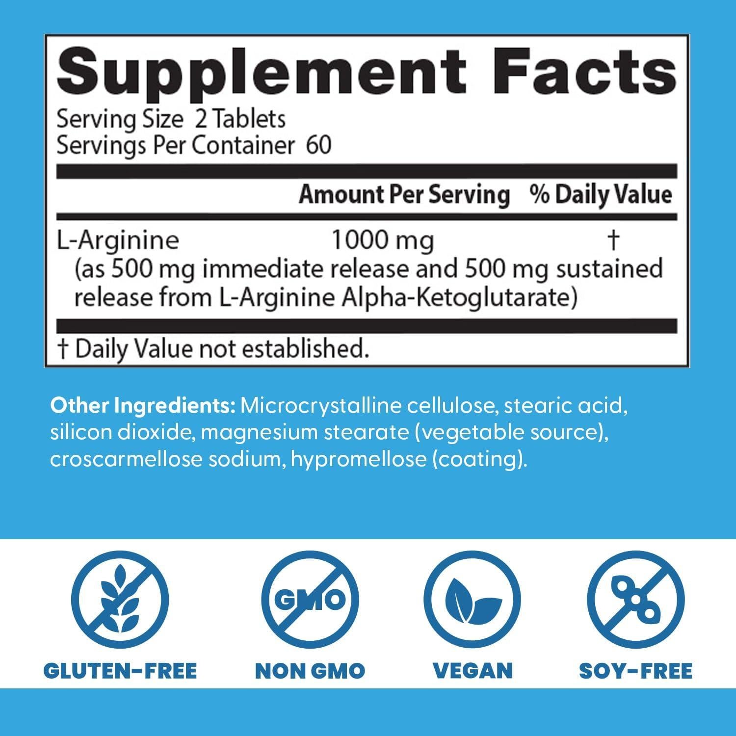 L-Arginina 500 mg Doctor's Best, Vegano, 120 Tabletas