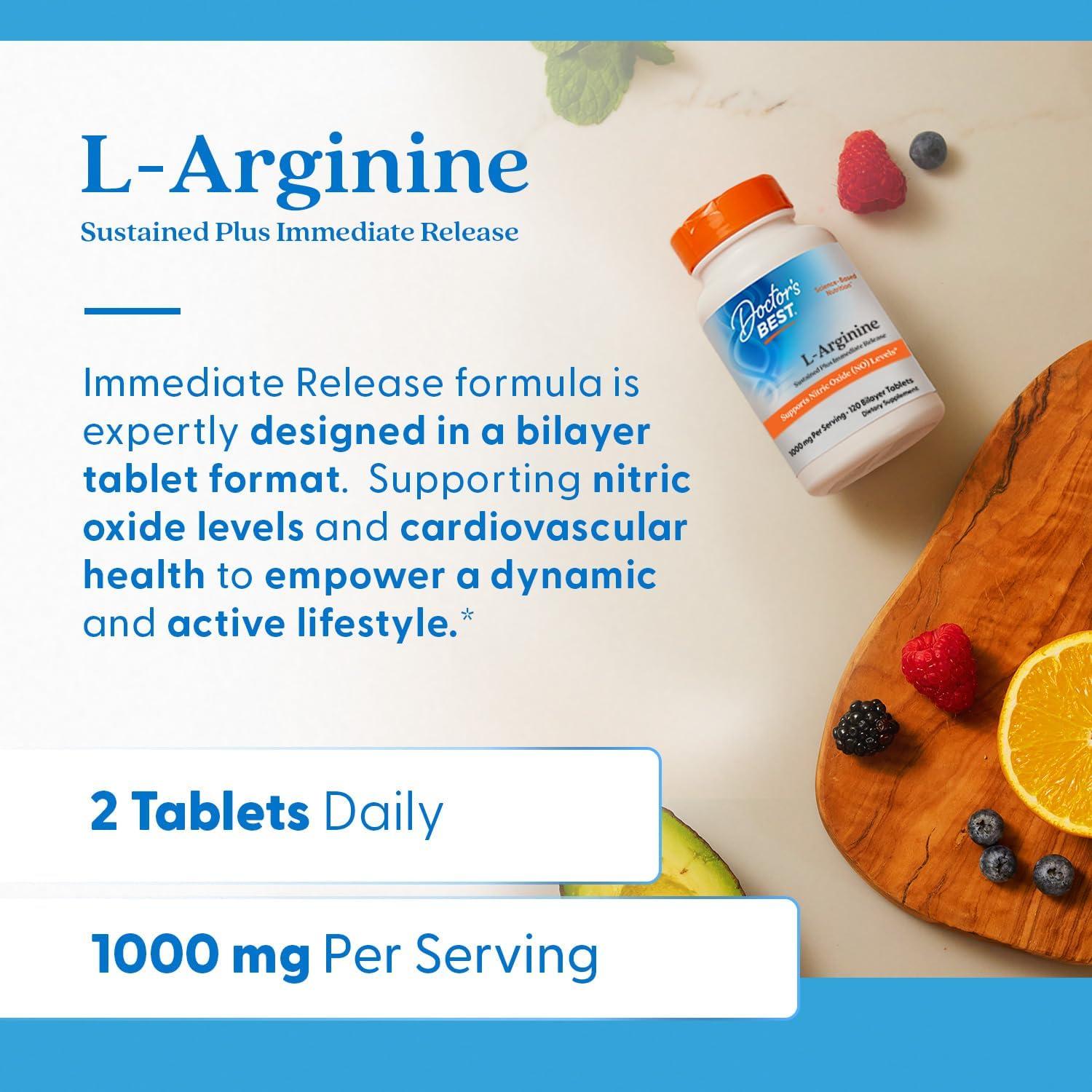 L-Arginina 500 mg Doctor's Best, Vegano, 120 Tabletas