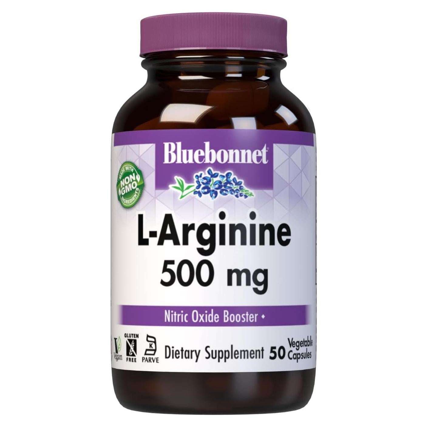 L-Arginina 500mg Bluebonnet Nutrition - 50 Cápsulas Vegetales