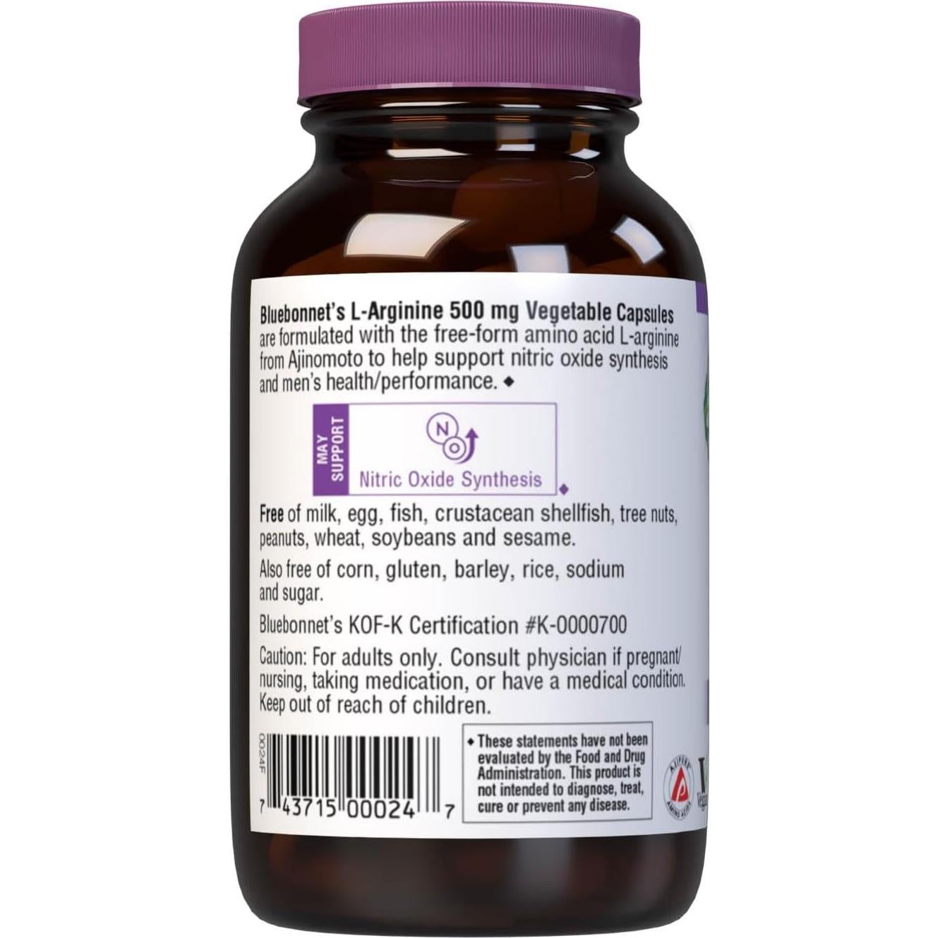 L-Arginina 500mg Bluebonnet Nutrition - 50 Cápsulas Vegetales