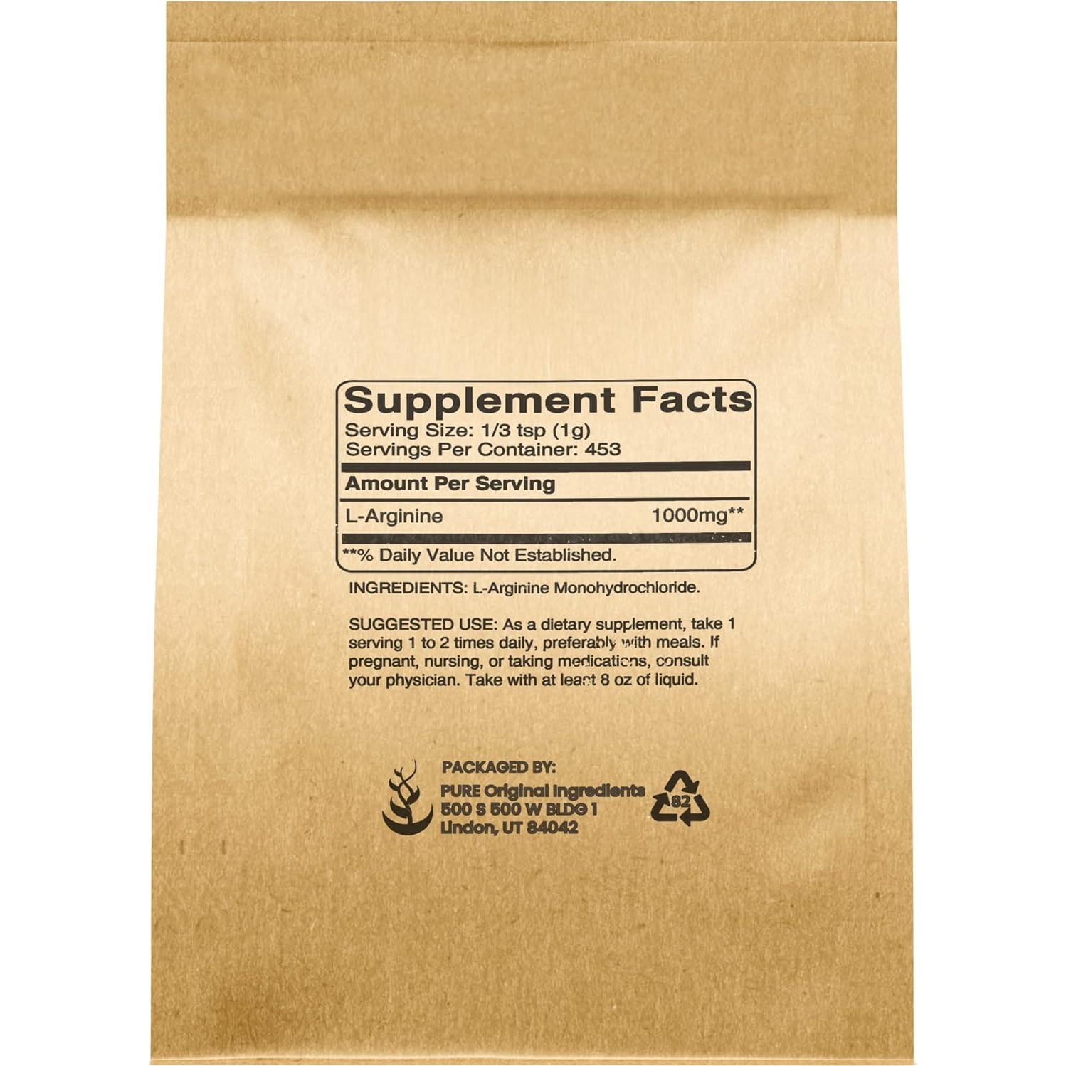 Polvo de L-Arginina 0.45 kg Ingredientes Originales Puros