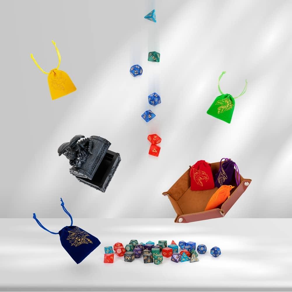 Set de Dados DND Poliedricos TOYFUL01 con Bandeja y Bolsas