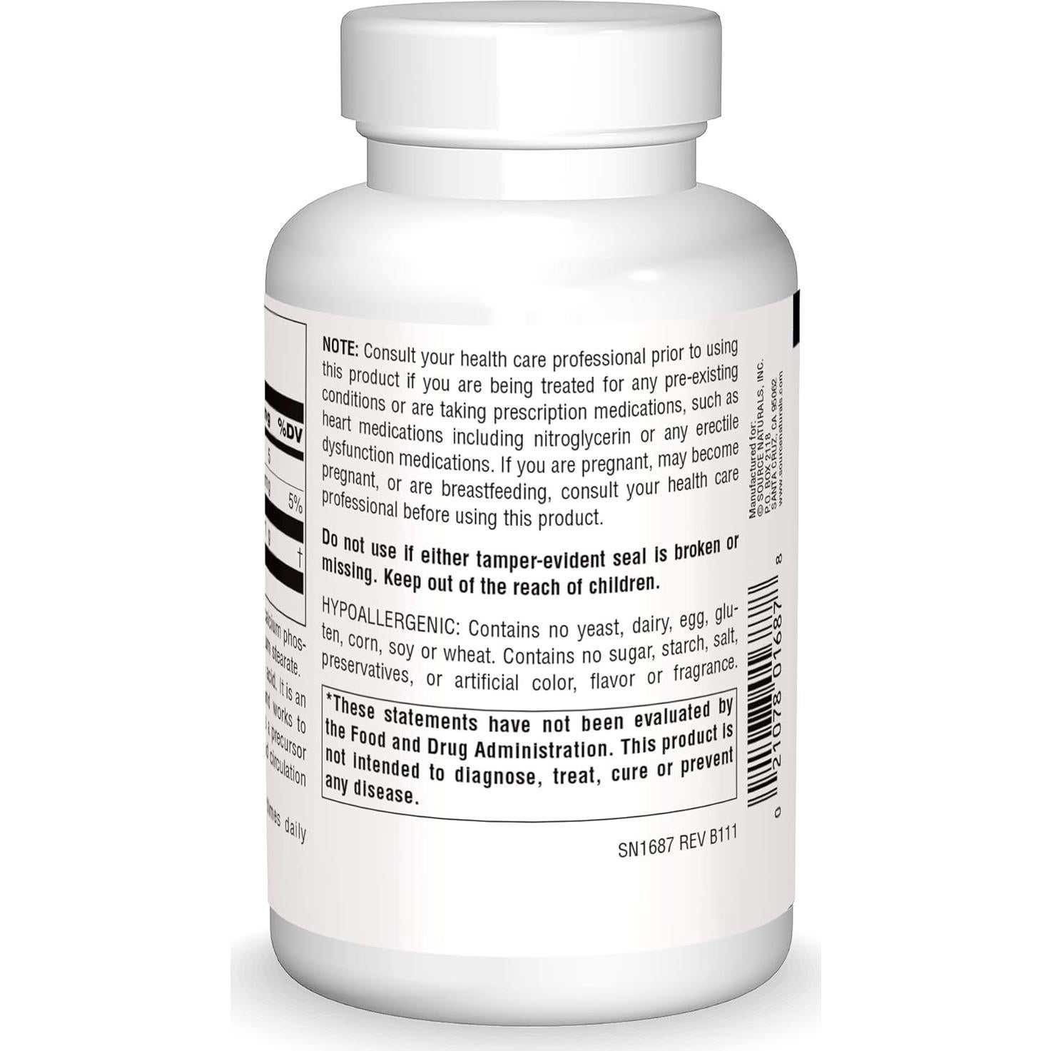 L-Arginina Libre Source Naturals 500mg 100 Cápsulas