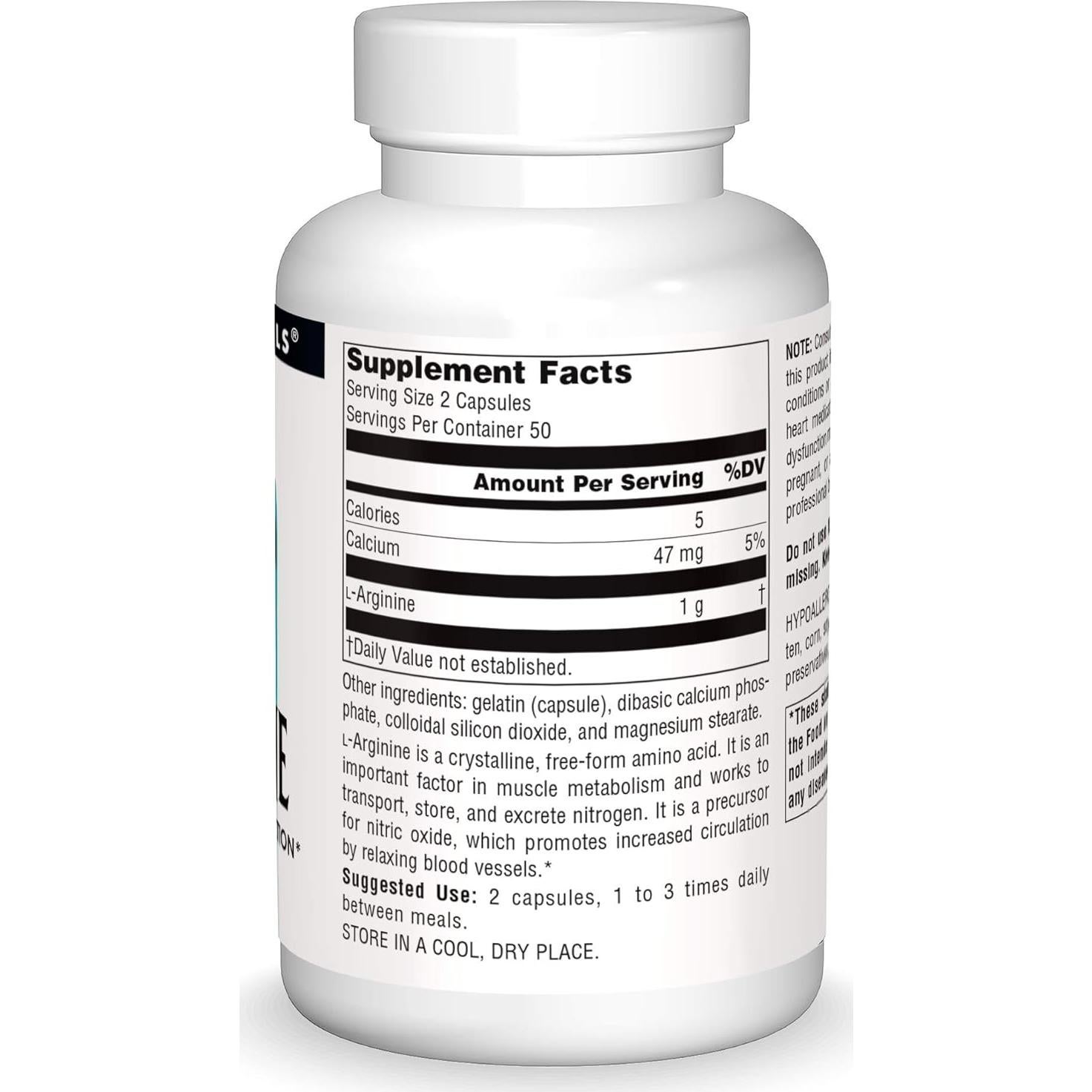 L-Arginina Libre Source Naturals 500mg 100 Cápsulas