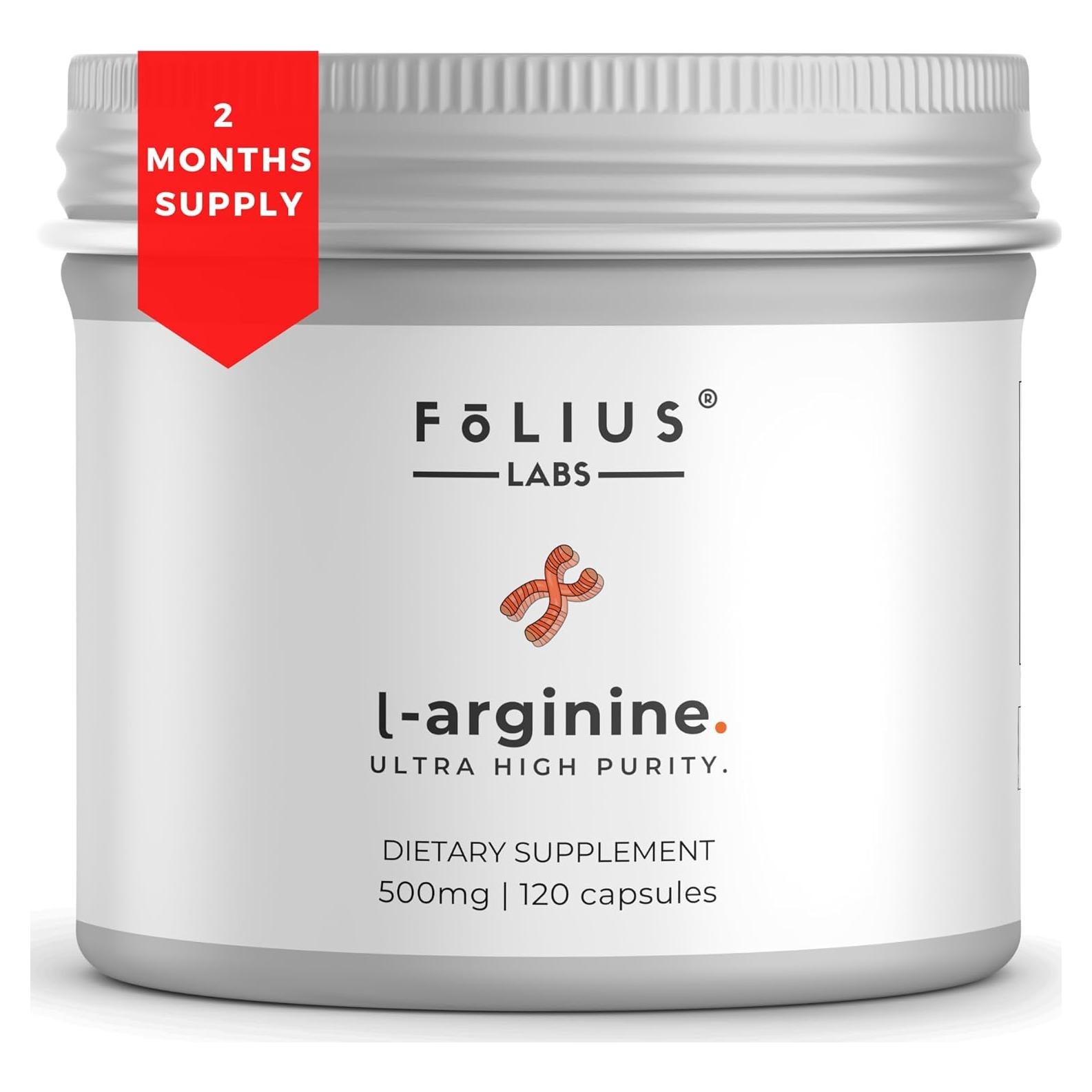 Suplemento L-Arginina 1000mg Folius Labs 120 Cápsulas Veganas