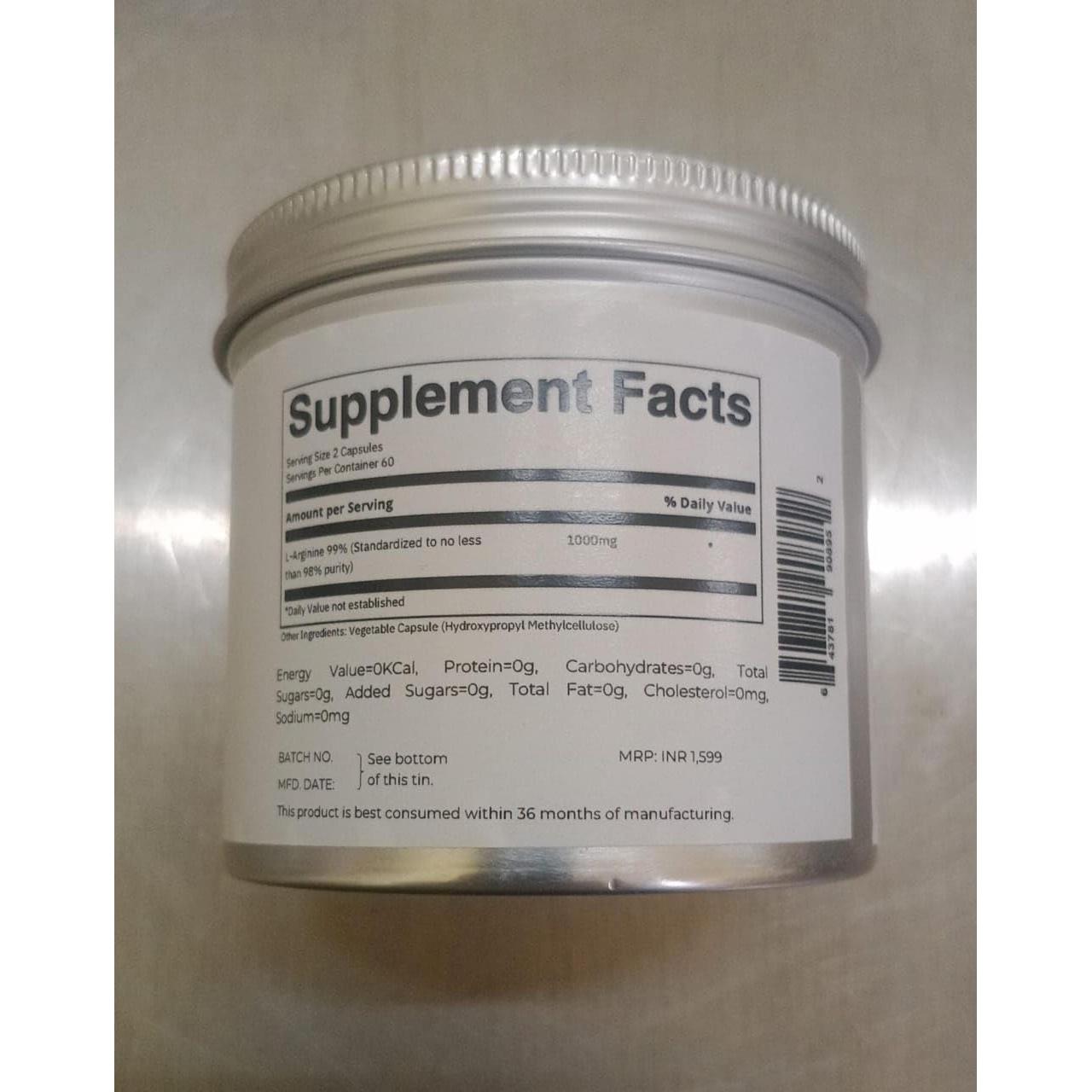 Suplemento L-Arginina 1000mg Folius Labs 120 Cápsulas Veganas