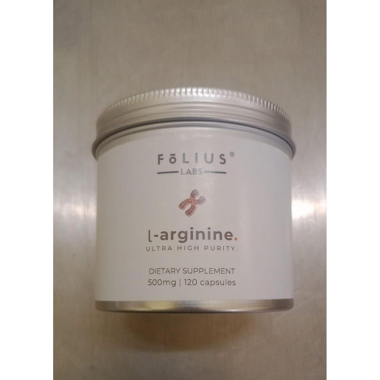 Suplemento L-Arginina 1000mg Folius Labs 120 Cápsulas Veganas