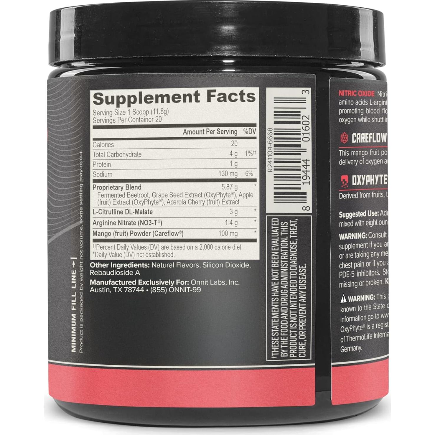 Suplemento Pre Entrenamiento ONNIT Total Óxido Nítrico 20 Porciones