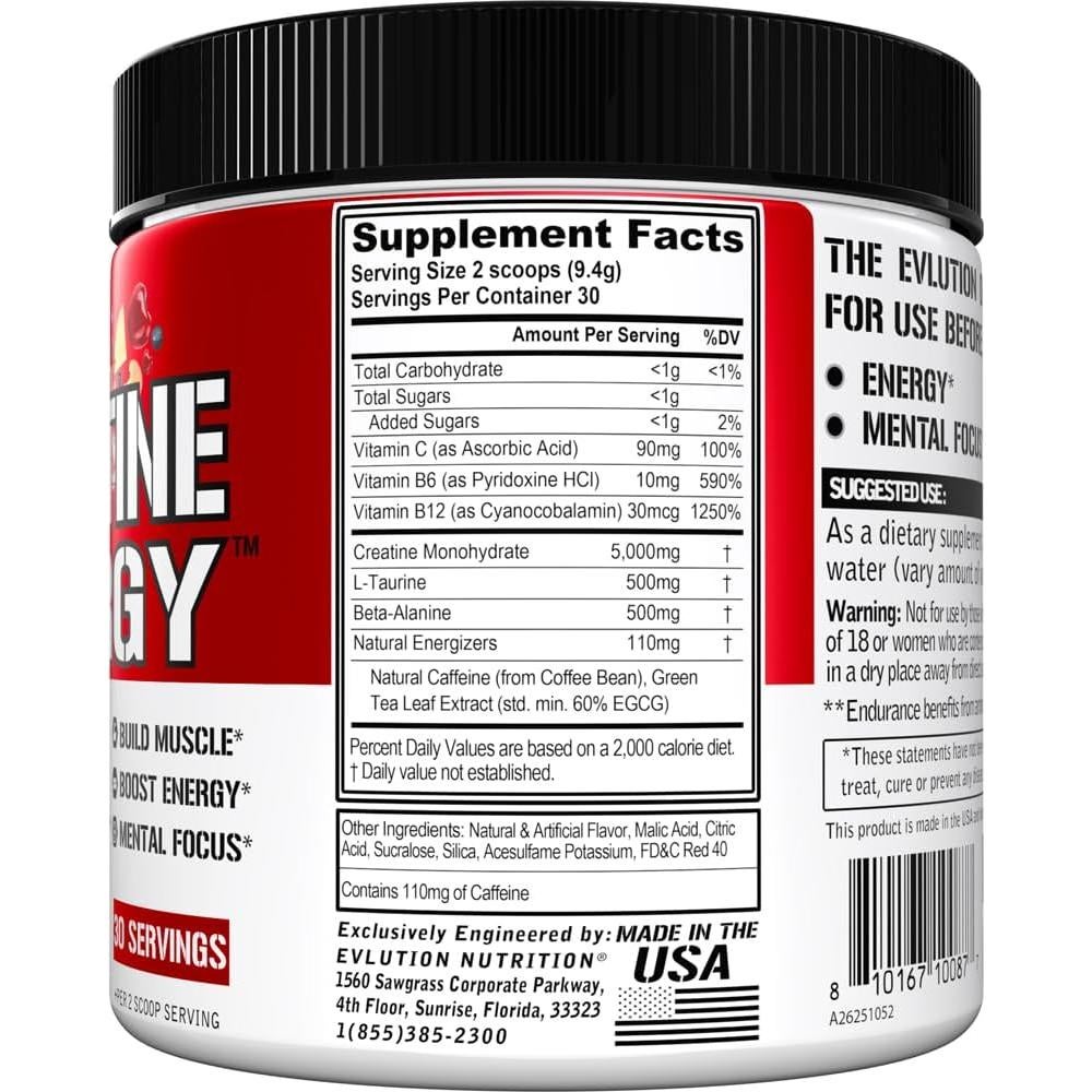 Suplemento Creatina Energy Evlution - 5g Creatina Monohidratada - Sabor Fruta Punch - 30 Porciones