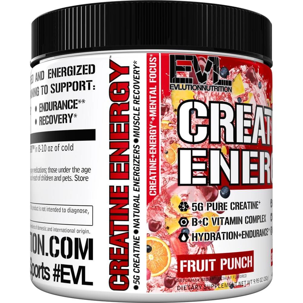 Suplemento Creatina Energy Evlution - 5g Creatina Monohidratada - Sabor Fruta Punch - 30 Porciones