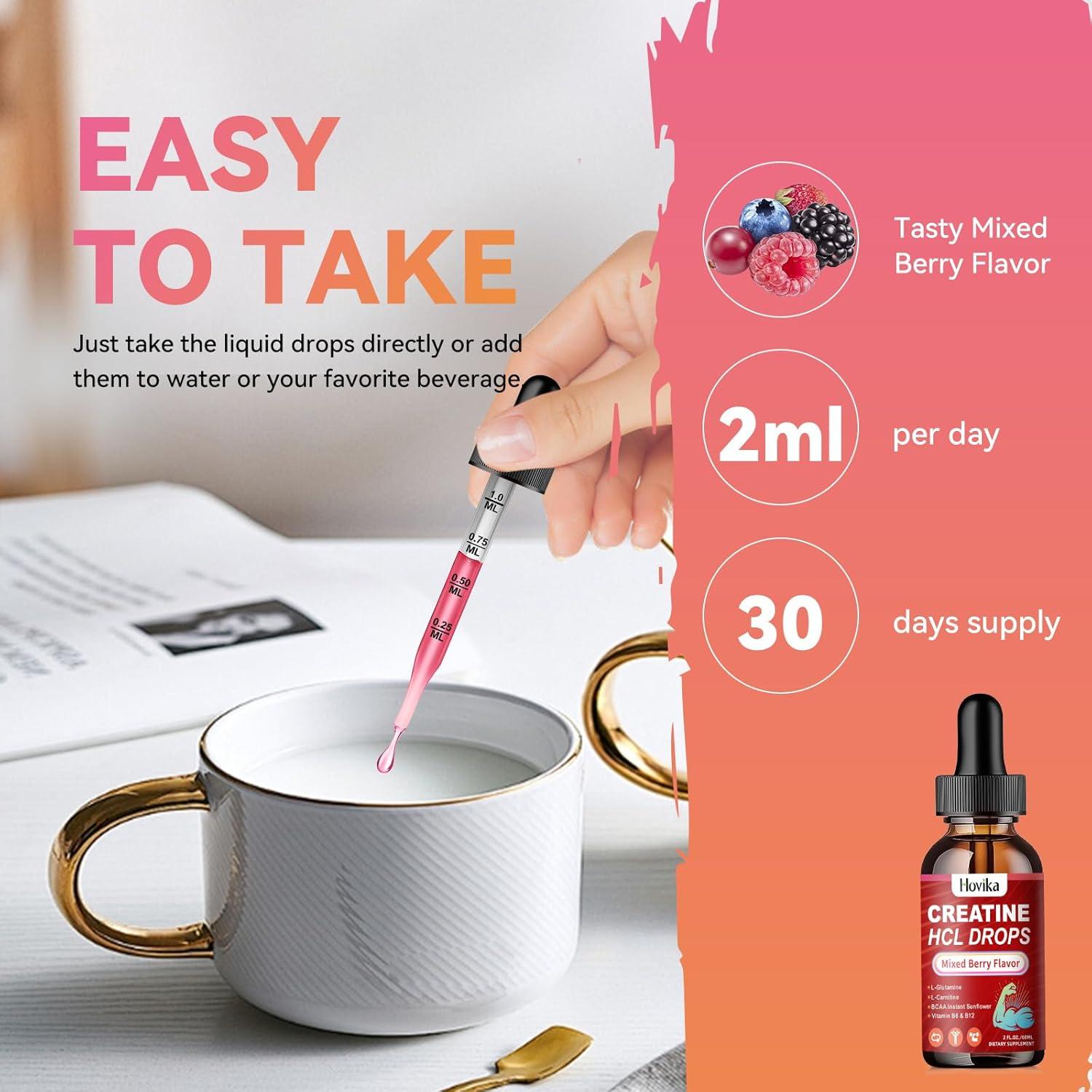 Gotas Líquidas de Creatina HCL Hovika 59.15 ml Frutas Mixtas