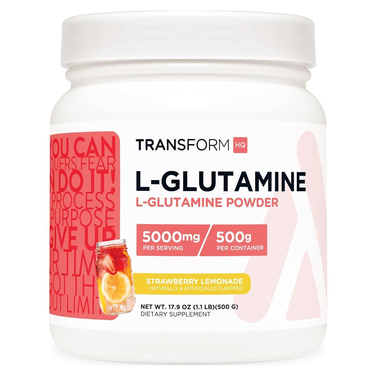 L-Glutamina en Polvo 500g TransformHQ Sabor Limonada de Fresa