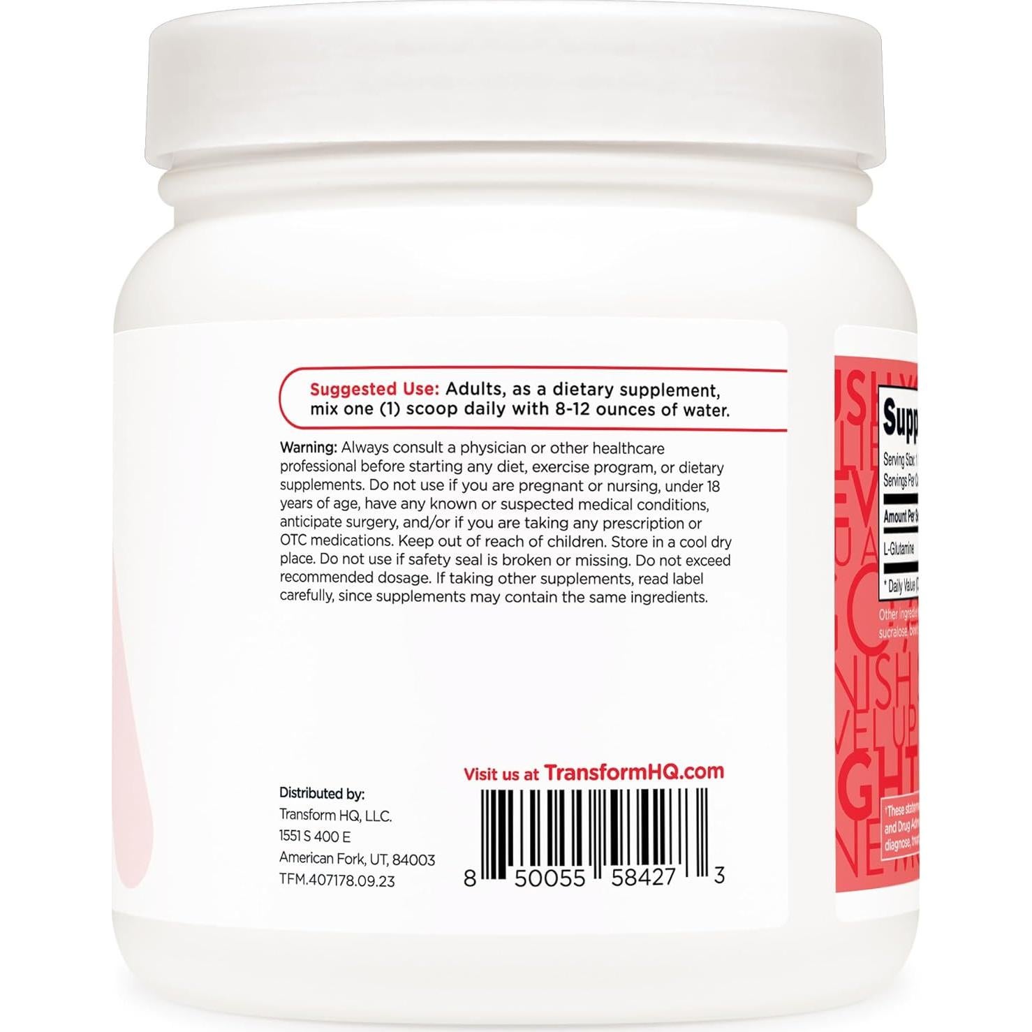 L-Glutamina en Polvo 500g TransformHQ Sabor Limonada de Fresa