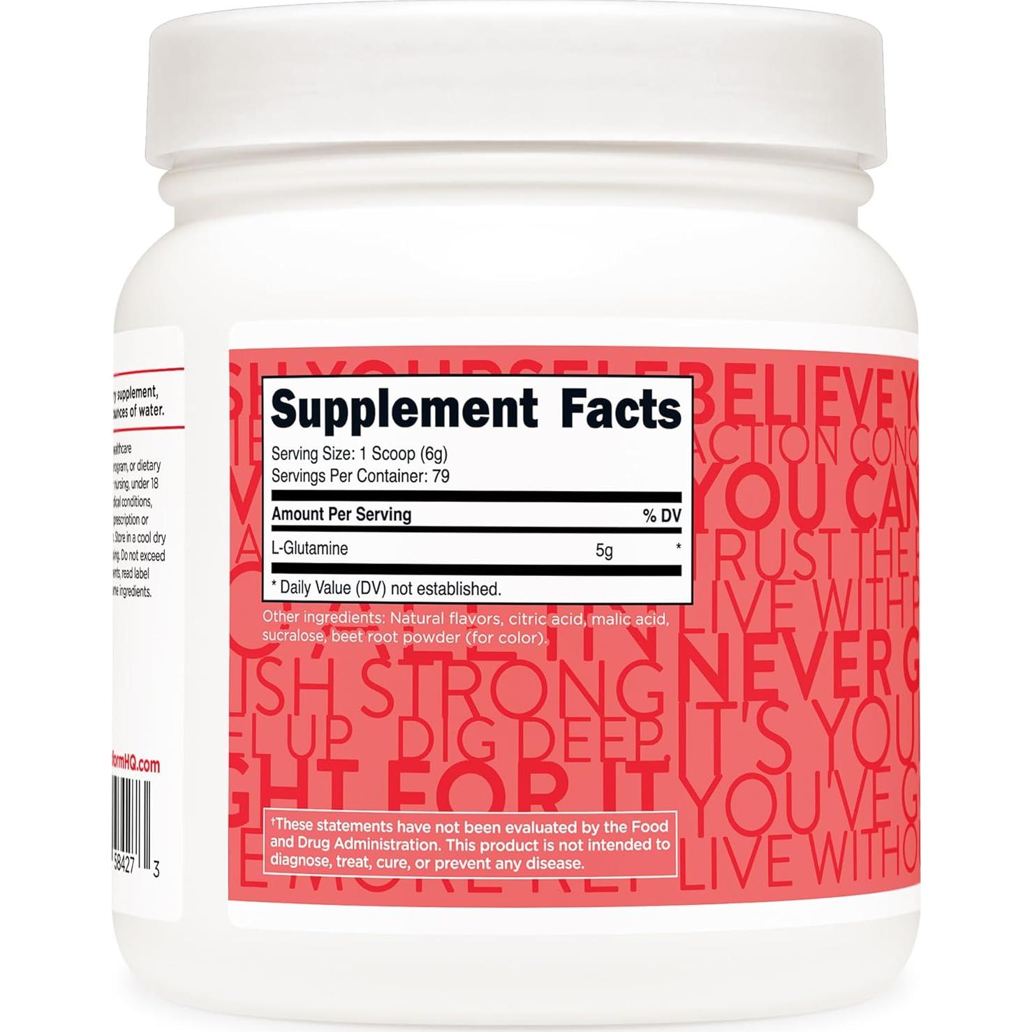 L-Glutamina en Polvo 500g TransformHQ Sabor Limonada de Fresa