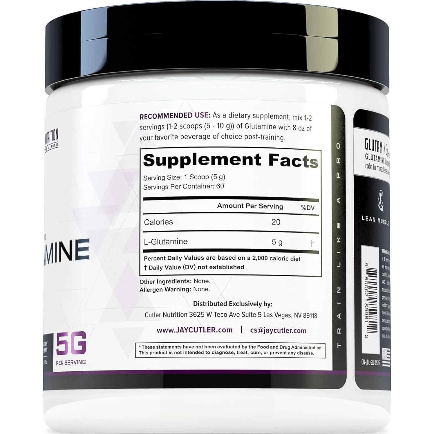 L-Glutamina 100% Pura Cutler Nutrition 60 Porciones Sin Sabor