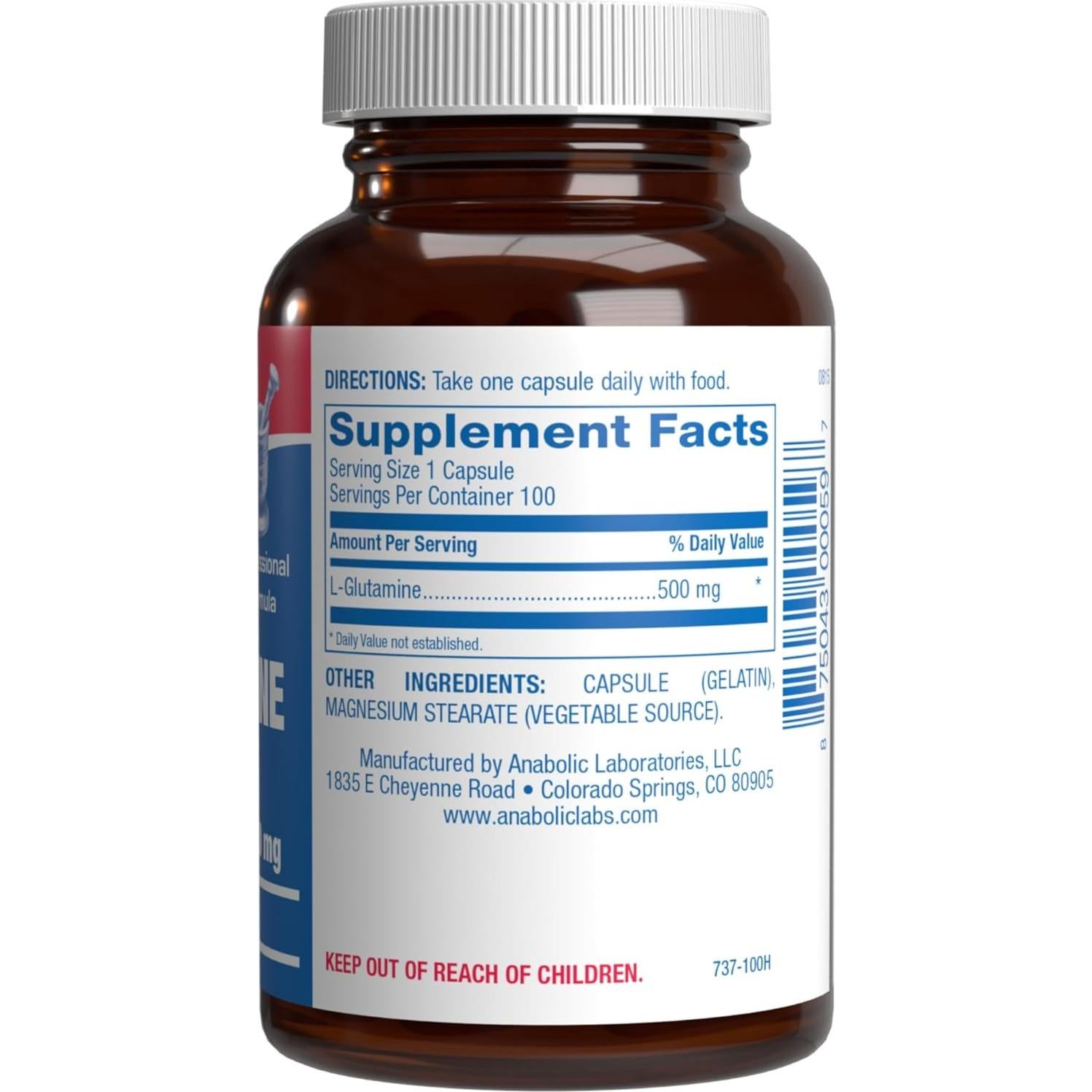 Suplemento L-Glutamina Anabolic Laboratories 500mg 100 Cápsulas