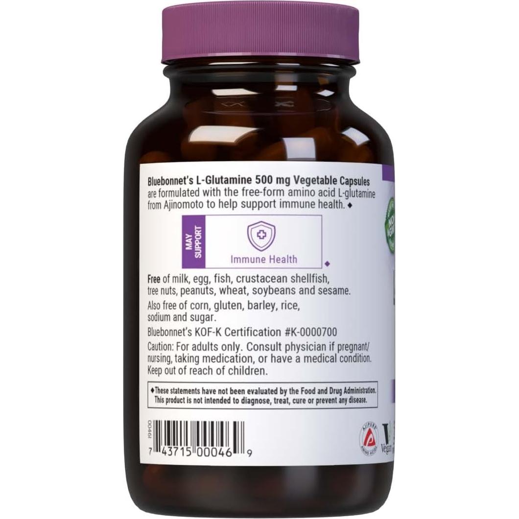 L-Glutamina 500mg Bluebonnet - 100 Cápsulas Vegetales