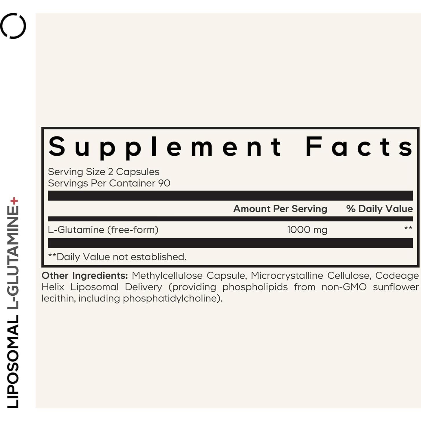Suplemento L-Glutamina Liposomal Codeage 1000 mg 180 Cápsulas