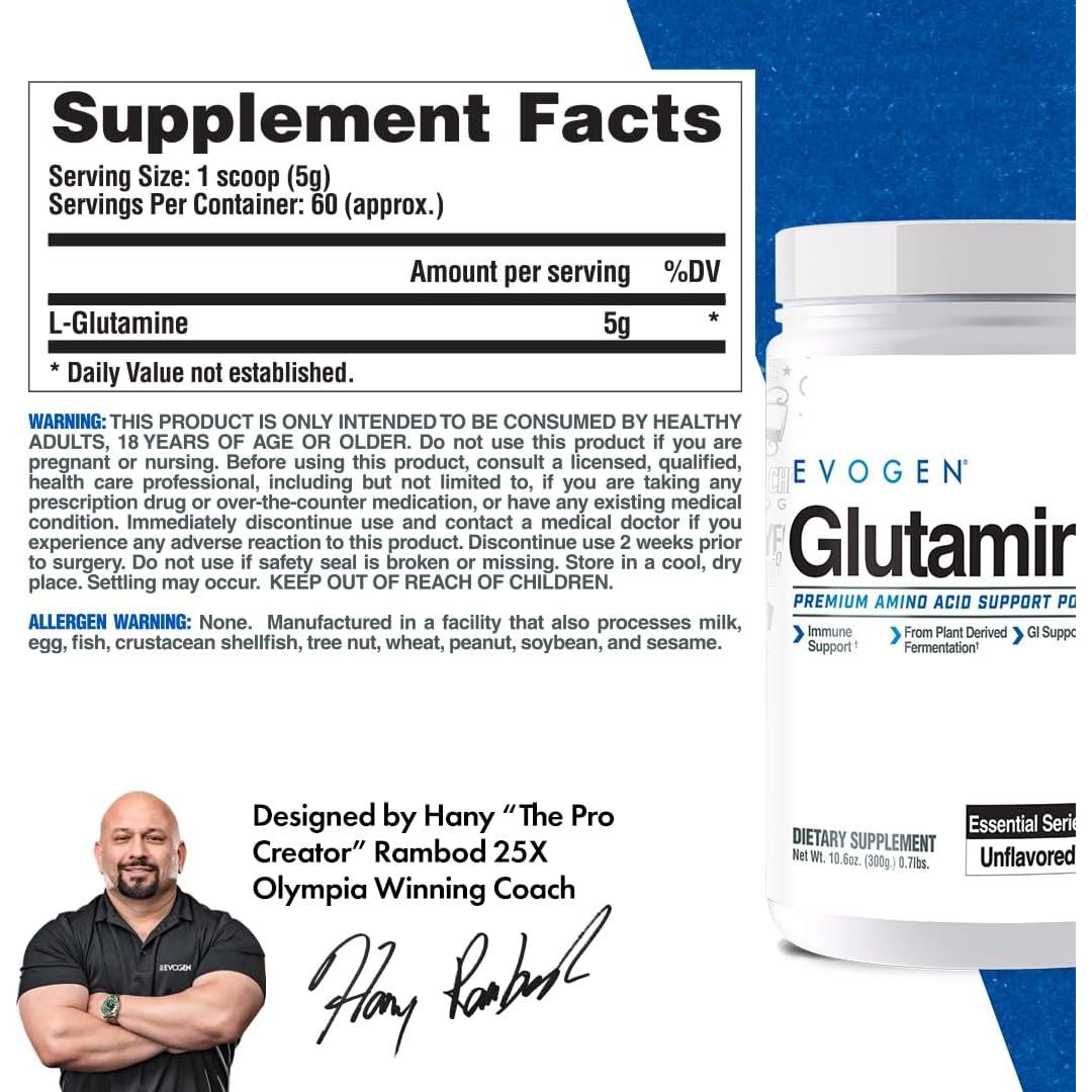 Evogen Glutamina 300g - Aminoácido para Recuperación Muscular