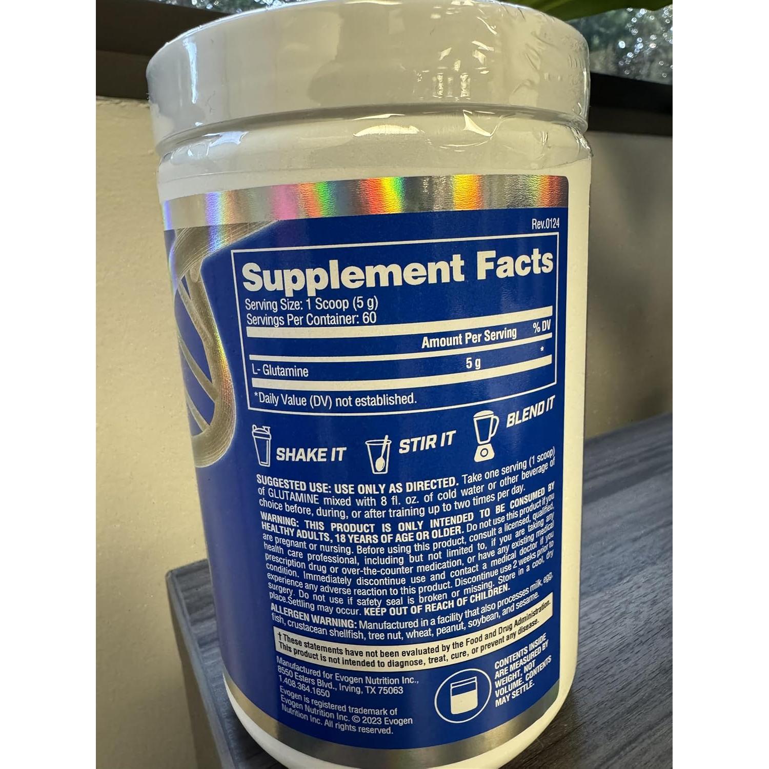 Evogen Glutamina 300g - Aminoácido para Recuperación Muscular