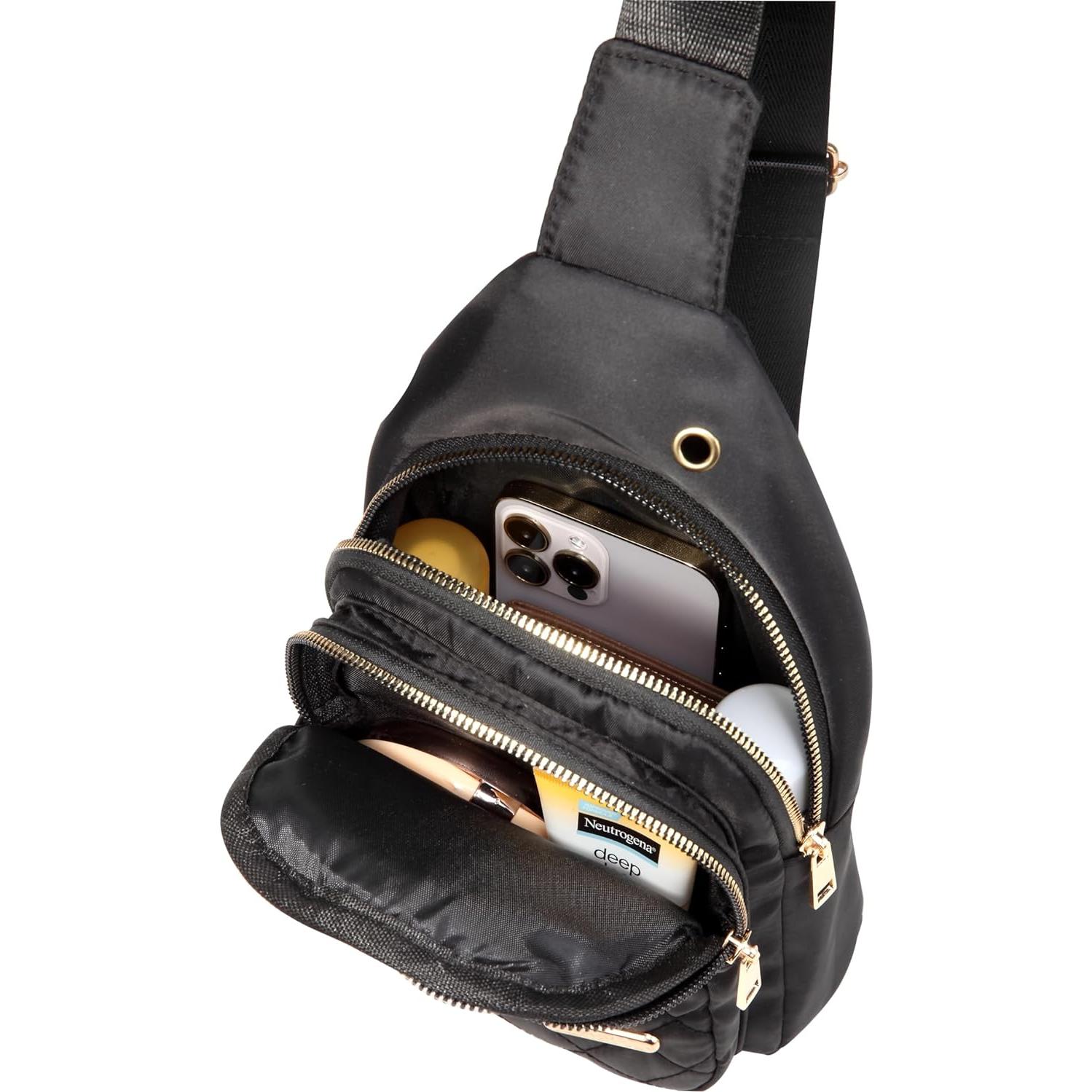 Bolso Bandolera YAZEKOUS Negro Nylon Ajustable 27.9x15.2cm