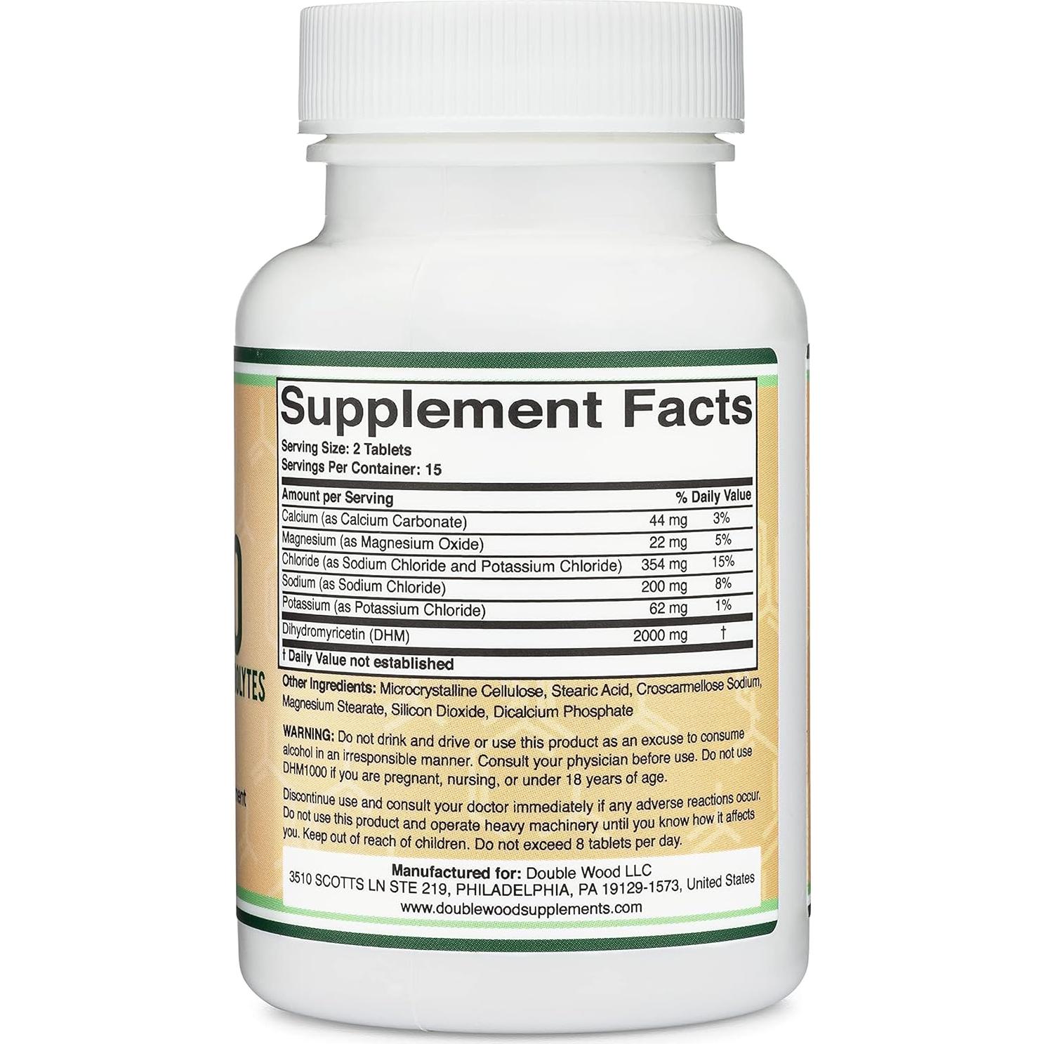 Tabletas de Dihidromiricetina DHM1000 Double Wood 1000mg 30 Unidades