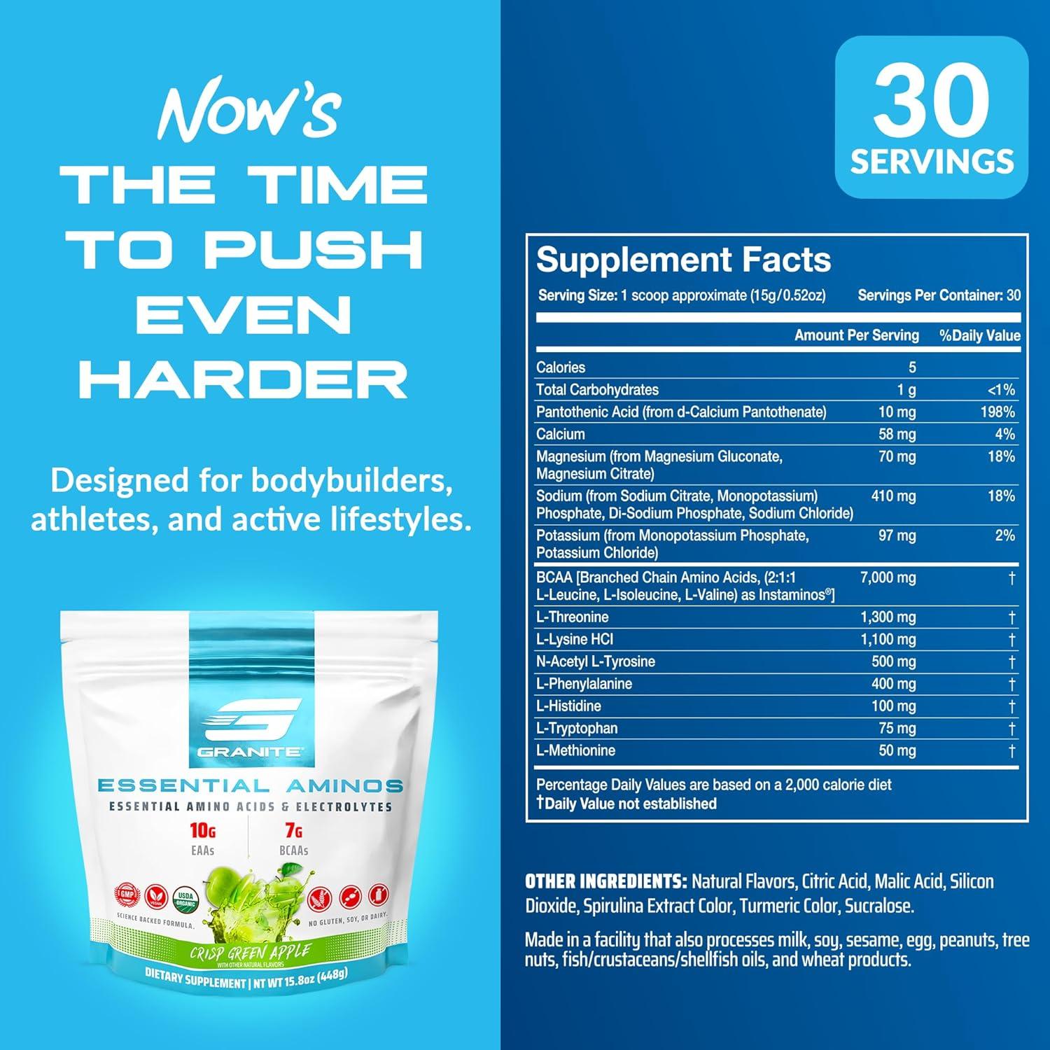 Polvo de Aminoácidos Esenciales Granite 10g EAAs Sabor Manzana Verde