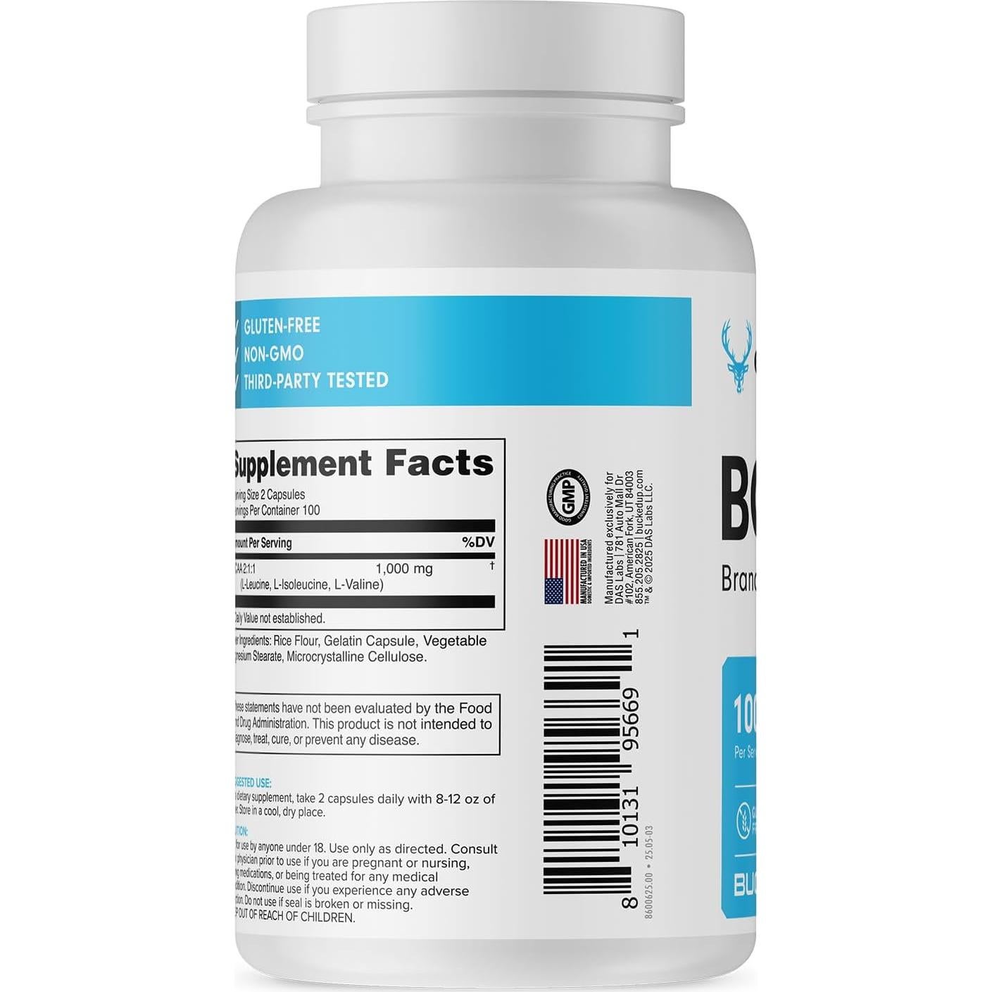 BCAA 2:1:1 Bucked Up 200 Cápsulas 1000mg Sin Gluten