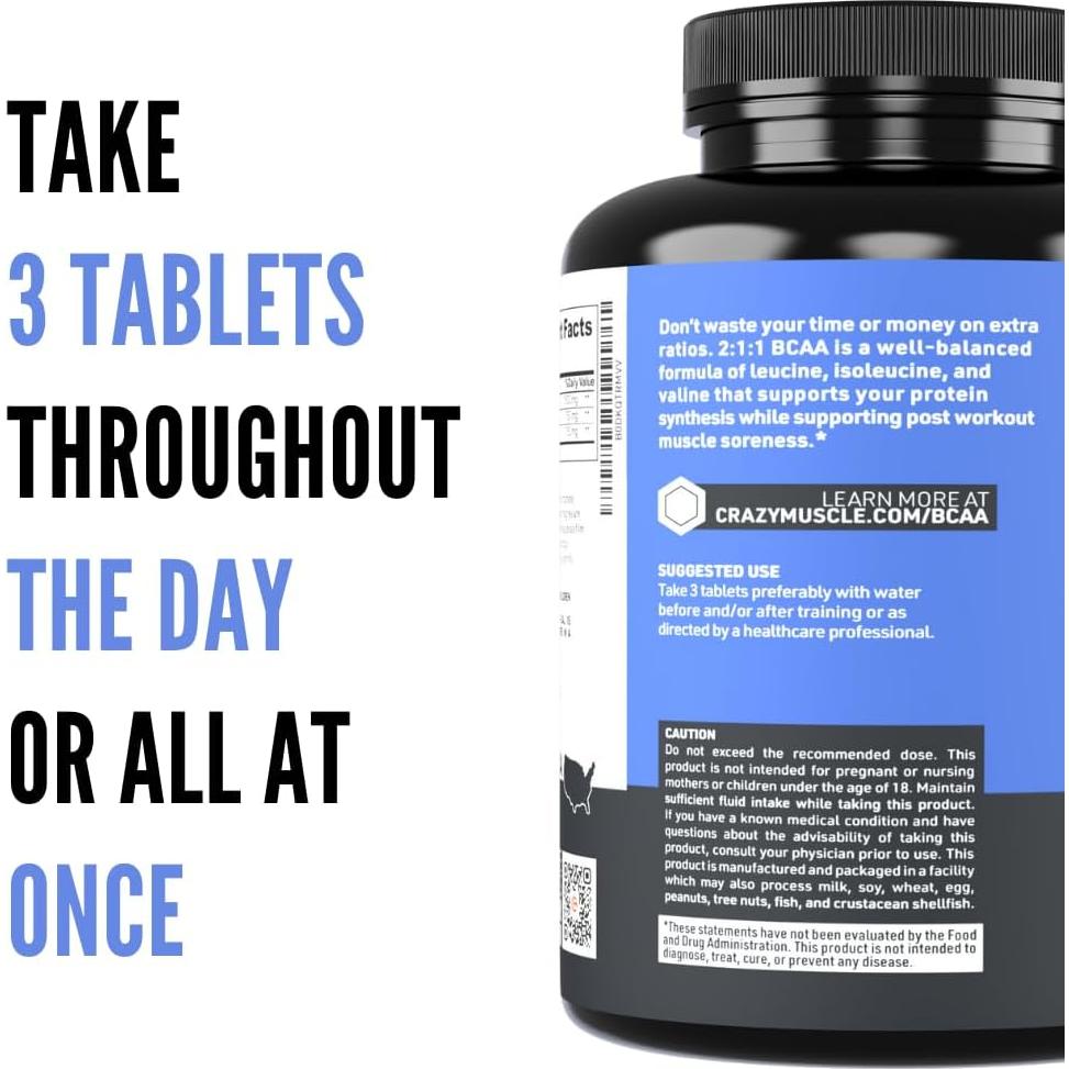 Píldoras BCAA Crazy Muscle 1000mg 120 tabletas 2:1:1