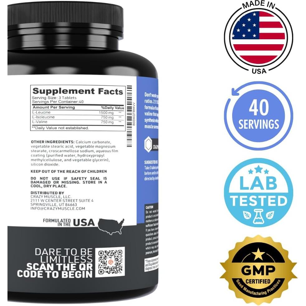 Píldoras BCAA Crazy Muscle 1000mg 120 tabletas 2:1:1