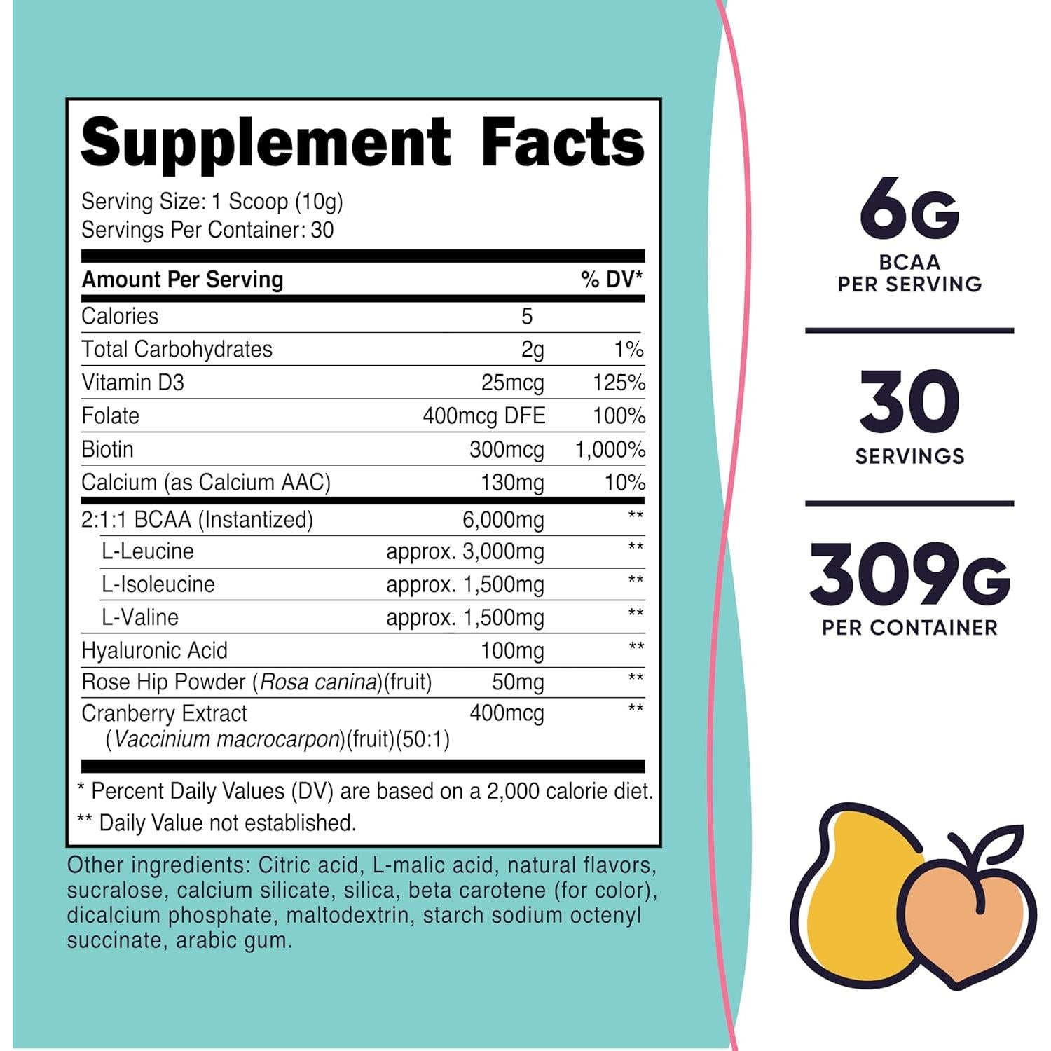 Nutricost BCAA para Mujeres Durazno Mango 30 Porciones 6g