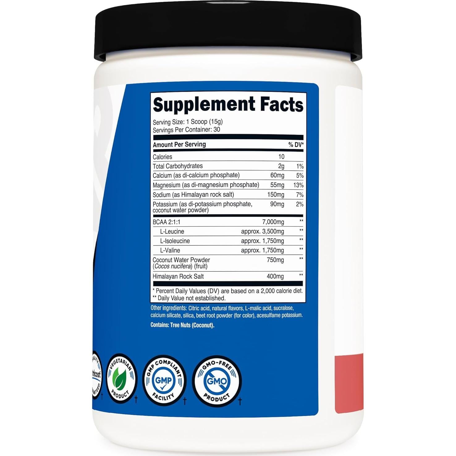 Nutricost BCAA + Hidratación Limonada de Frambuesa 30 Porciones - 7g Aminoácidos