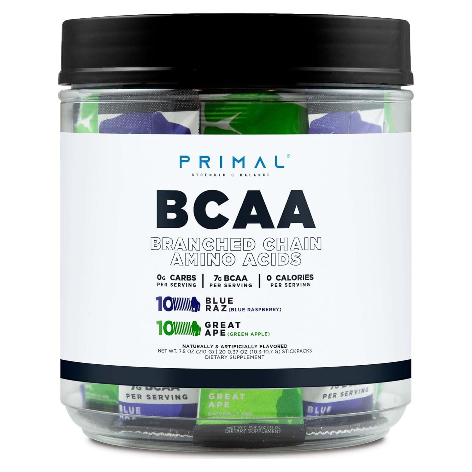 Paquete Variedad BCAA Primal 20 Stickpacks 7g Sabor Frambuesa y Manzana