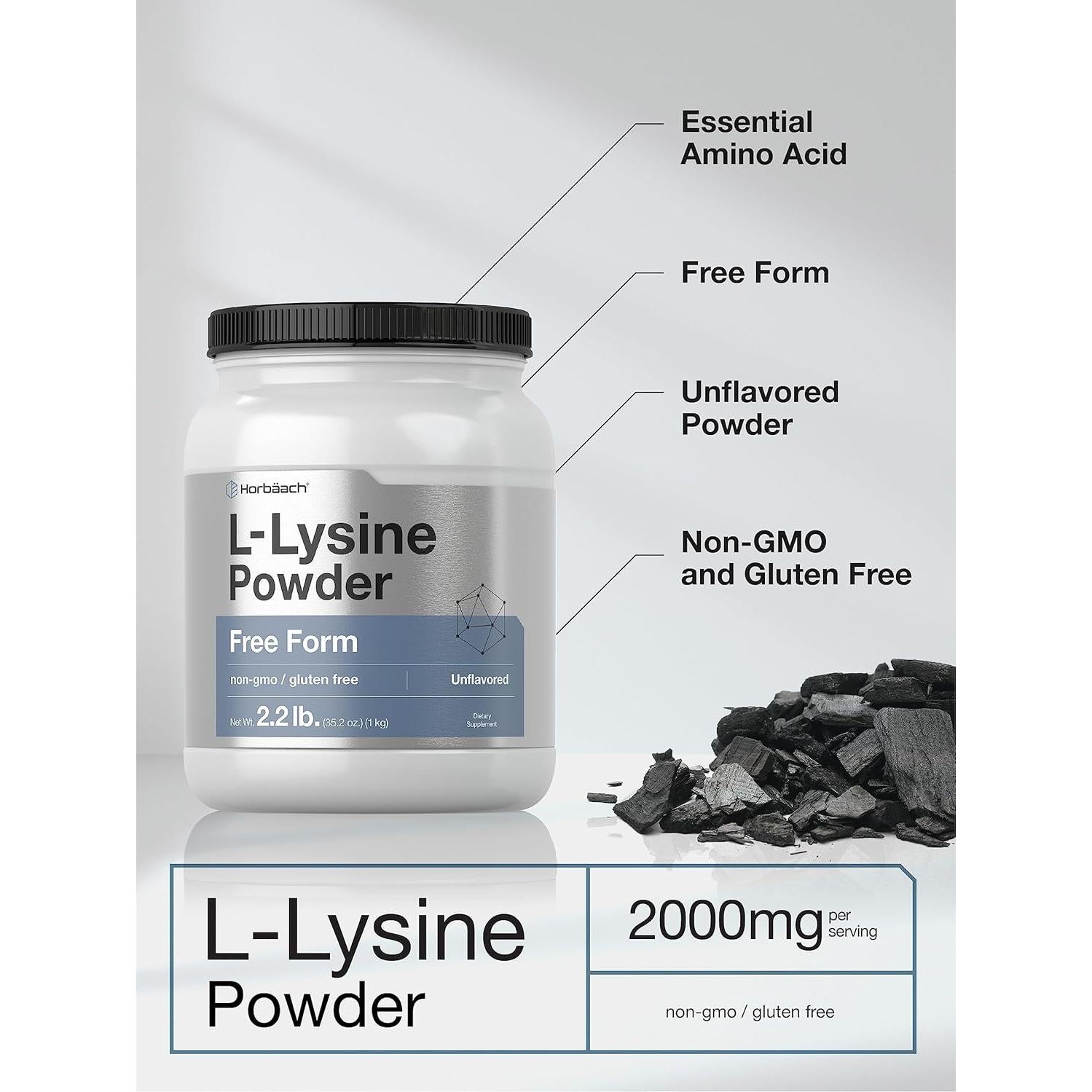Polvo de L-Lisina Horbäach 1 kg | Suplemento Vegetariano Sin Gluten