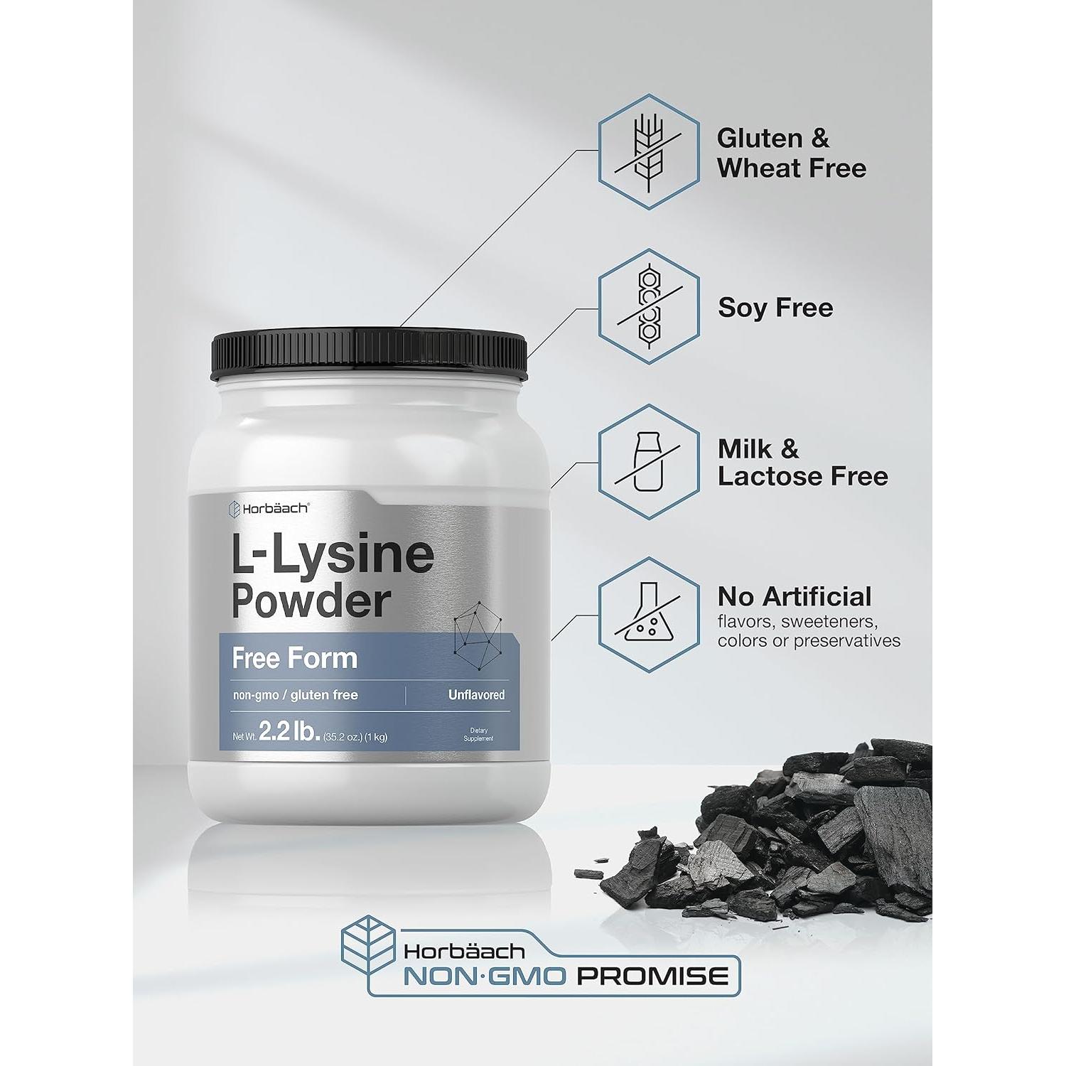 Polvo de L-Lisina Horbäach 1 kg | Suplemento Vegetariano Sin Gluten