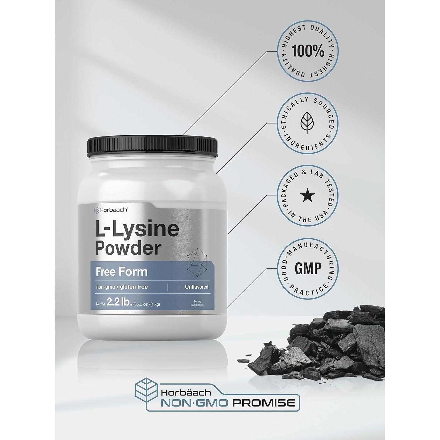 Polvo de L-Lisina Horbäach 1 kg | Suplemento Vegetariano Sin Gluten