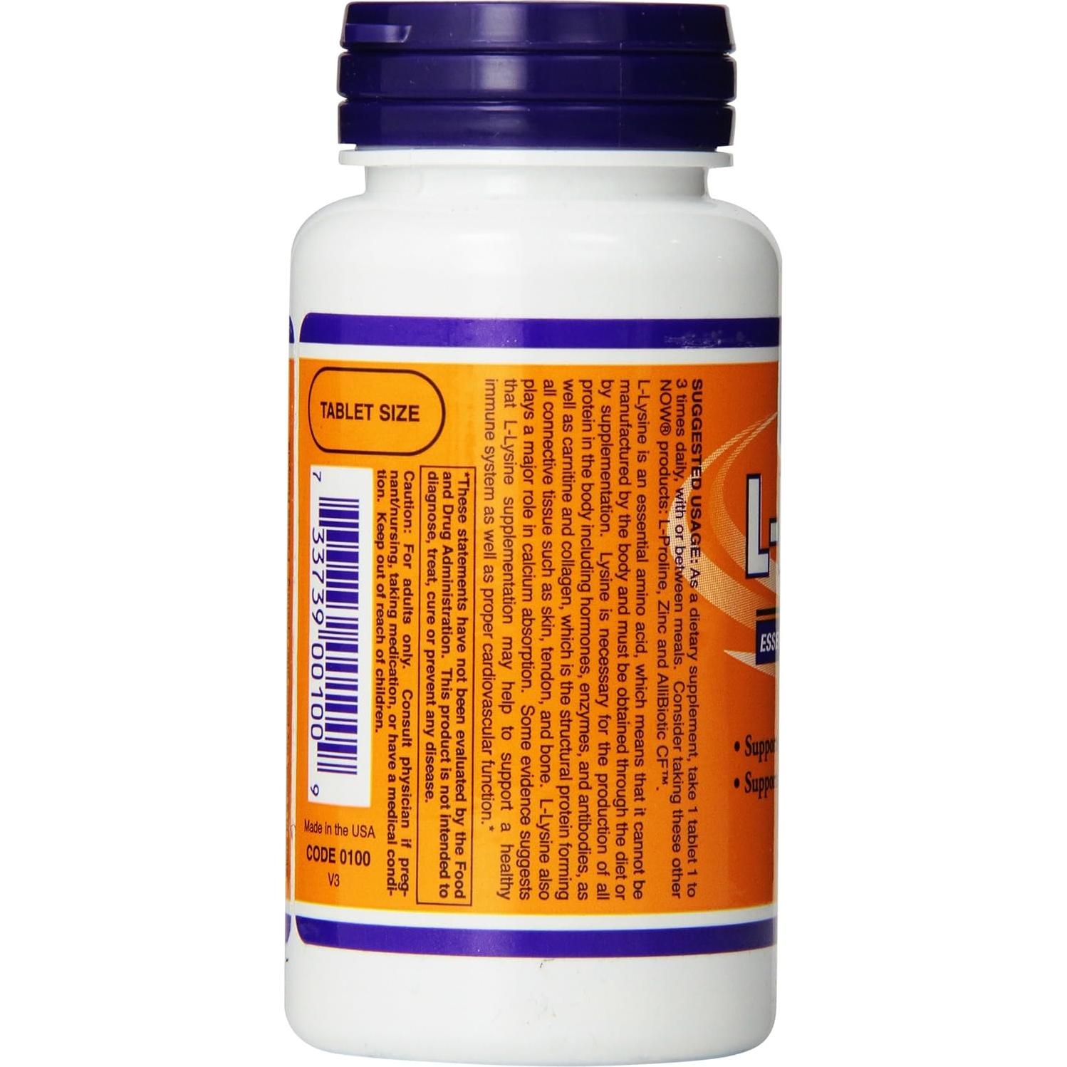 Suplemento L-Lisina 500 mg Now Foods 100 tabletas