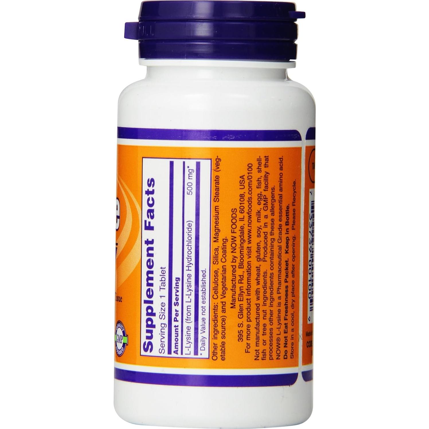 Suplemento L-Lisina 500 mg Now Foods 100 tabletas