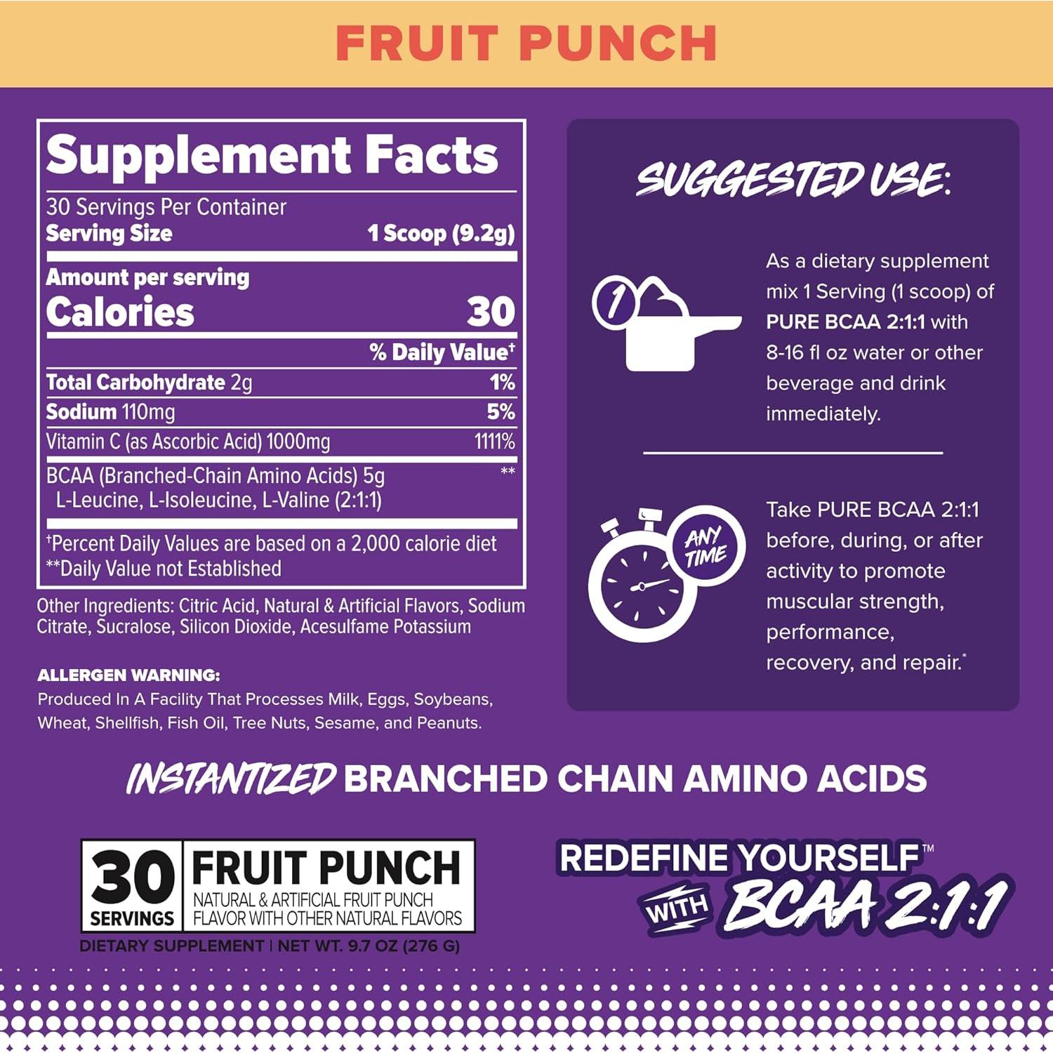 BCAA Puro 2:1:1 FINAFLEX Sabor Fruta Punch 274 g - Fuerza y Rendimiento