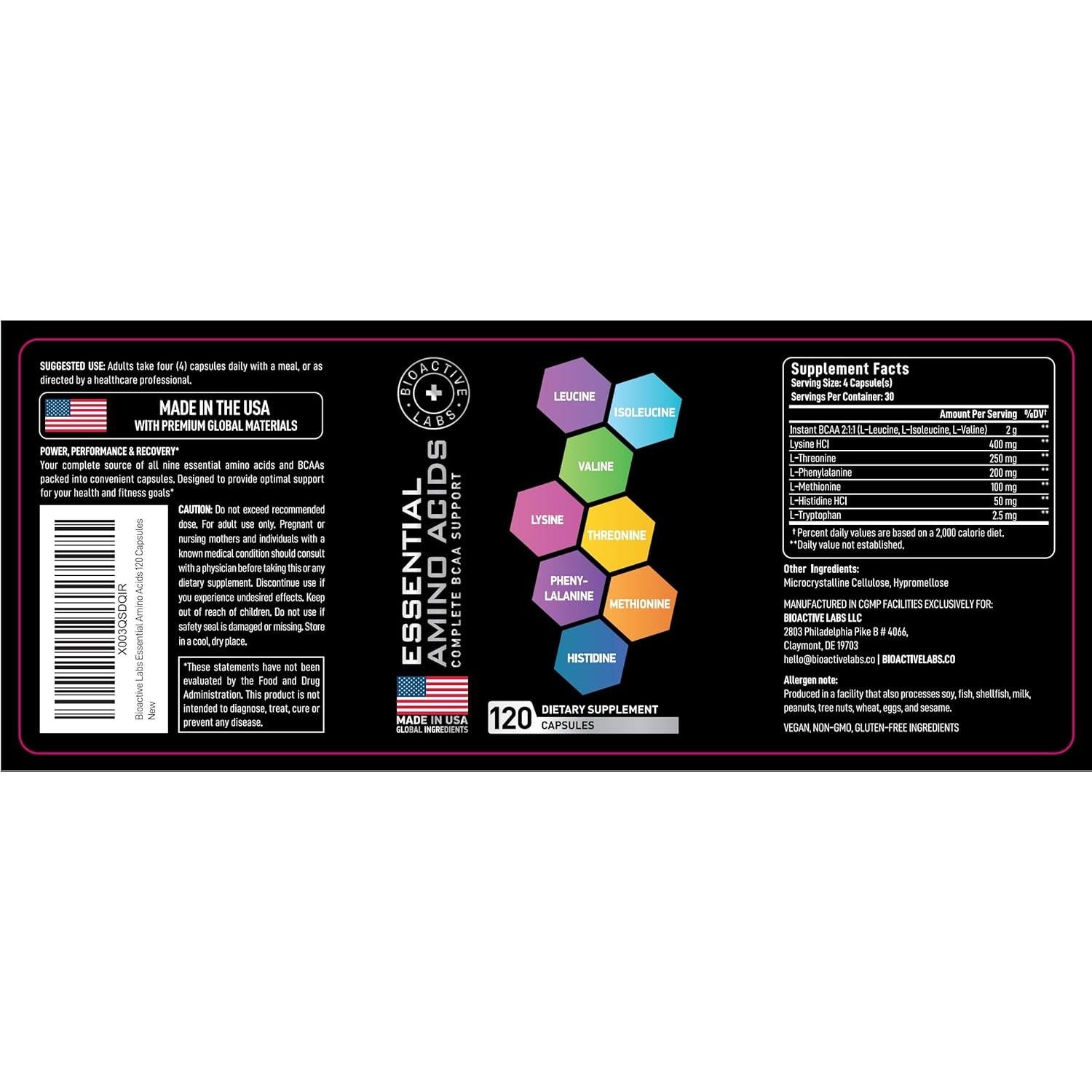 Aminoácidos Esenciales Veganos Bioactive Labs 240 Cápsulas