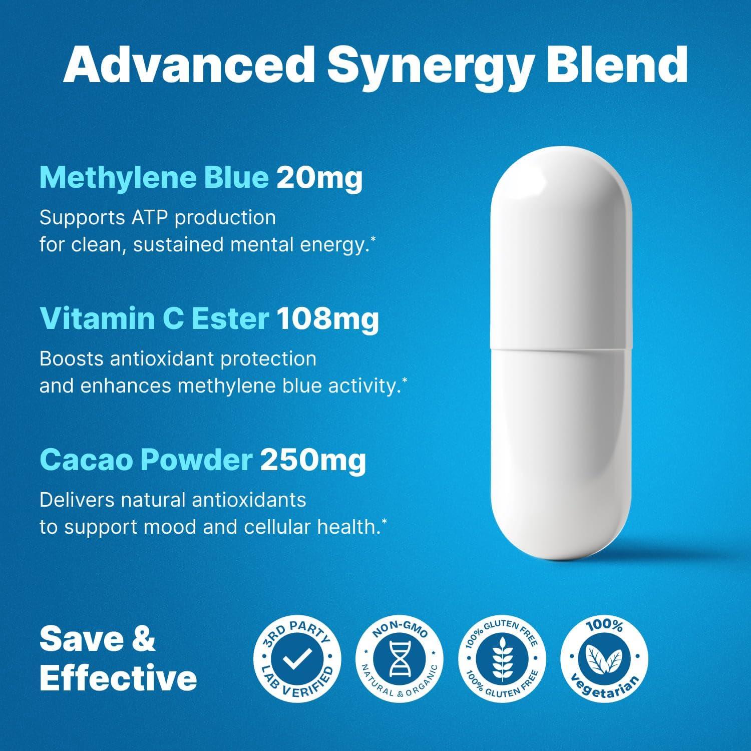 Cápsulas de Azul Metileno 20mg PureNutra - Suplemento Cognitivo