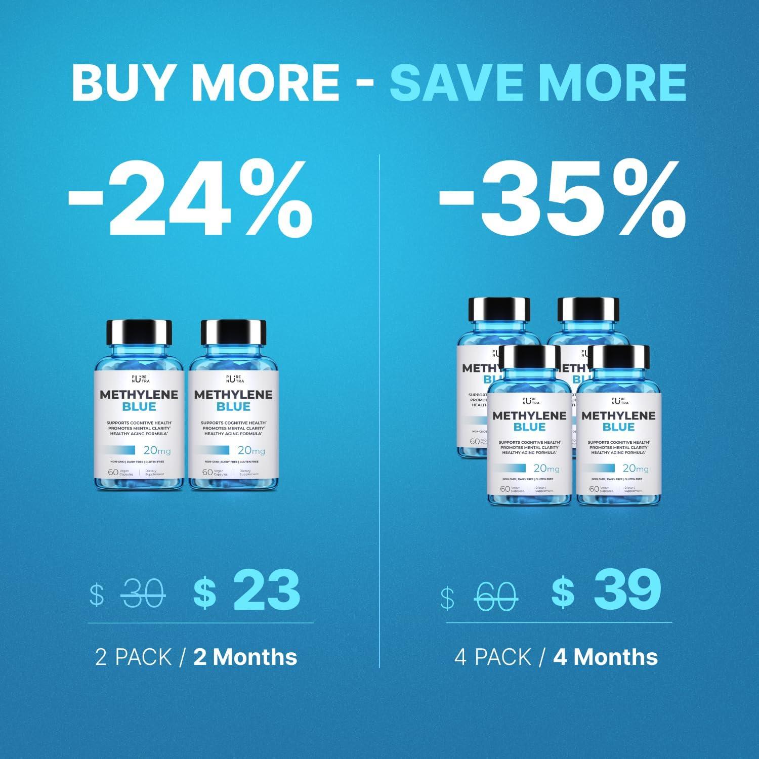 Cápsulas de Azul Metileno 20mg PureNutra - Suplemento Cognitivo