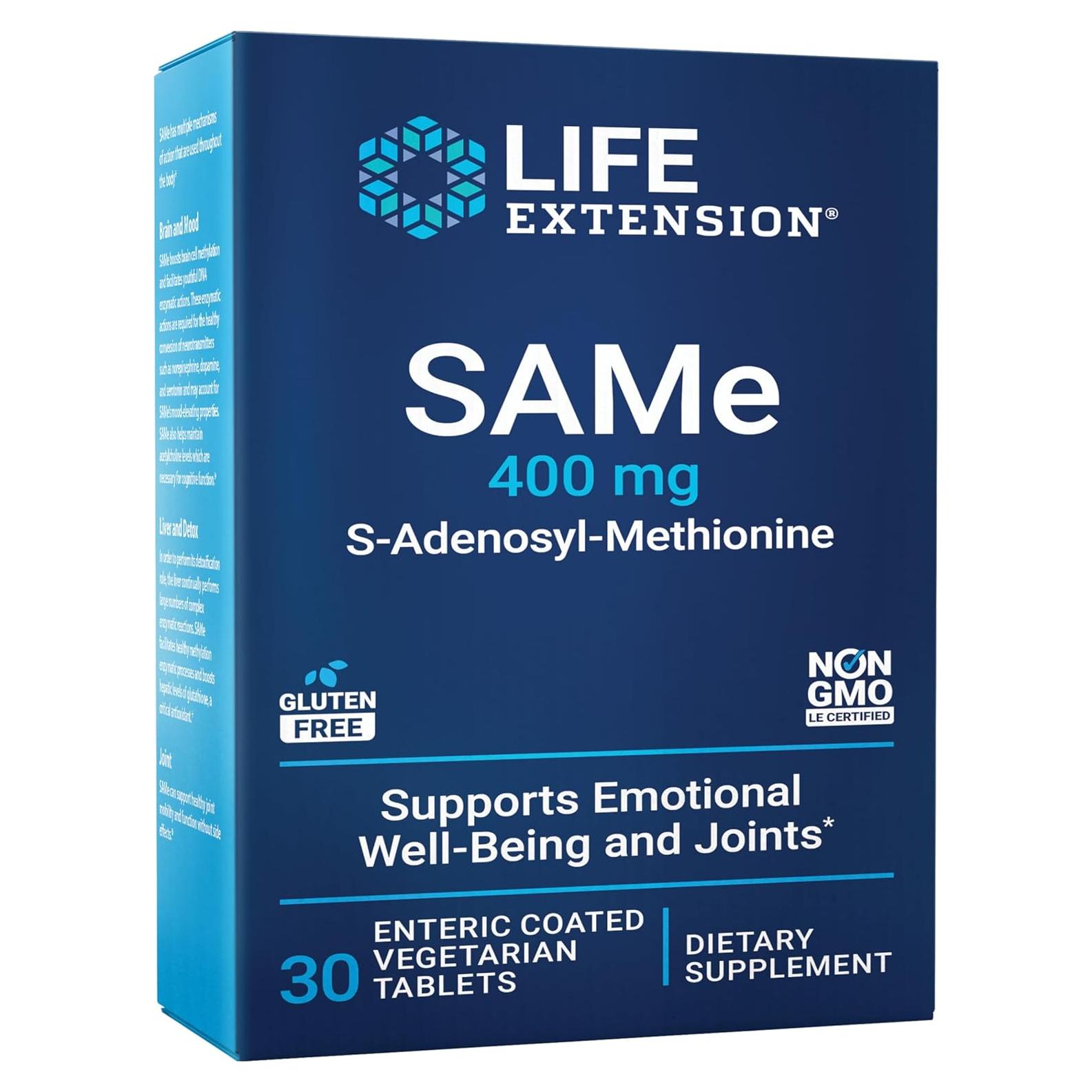 Suplemento SAMe Life Extension 400 mg, 30 Tabletas Sin Gluten